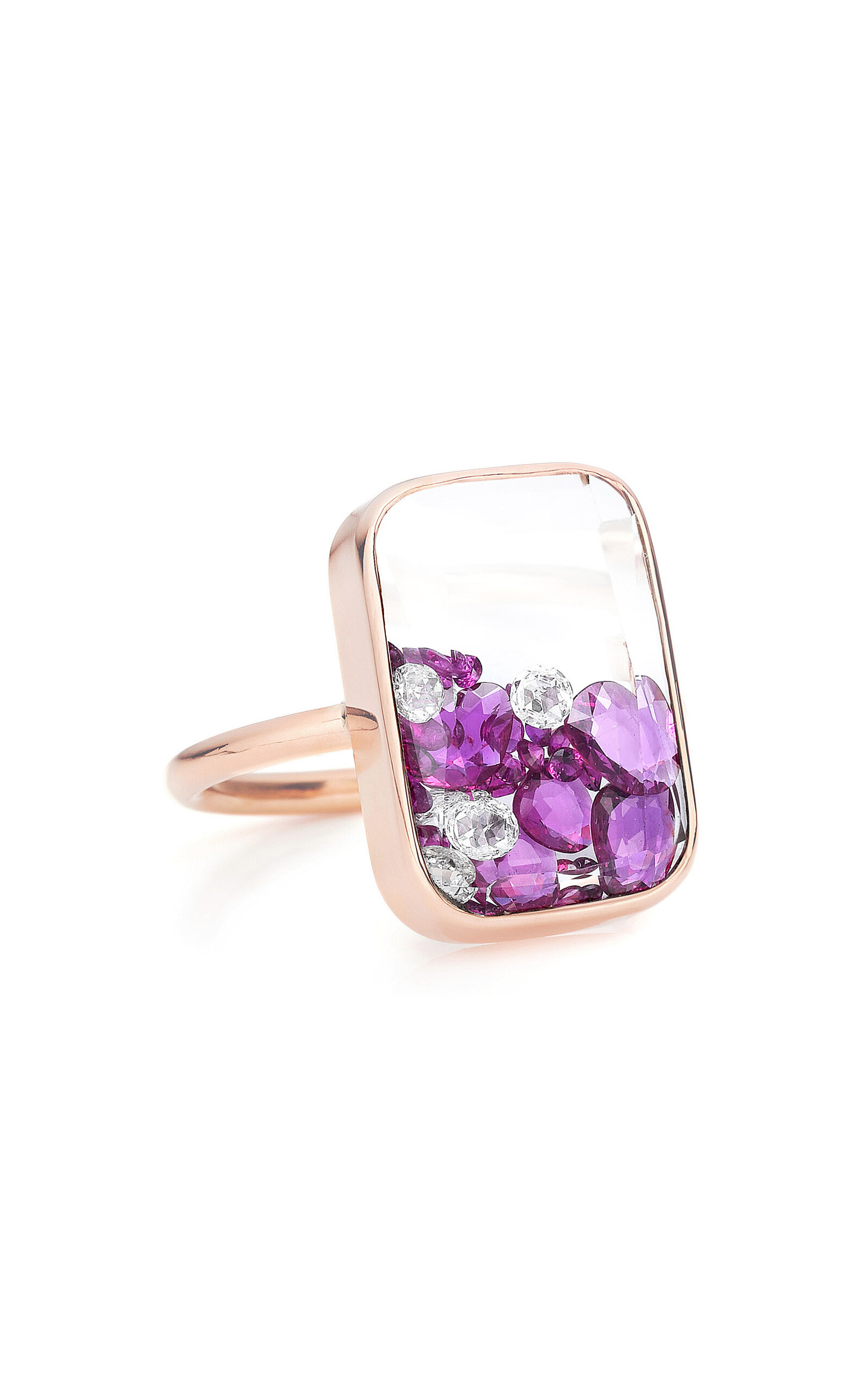 Shop Moritz Glik Ten Fourteen 18k Rose Gold Ruby Shaker Ring In Pink