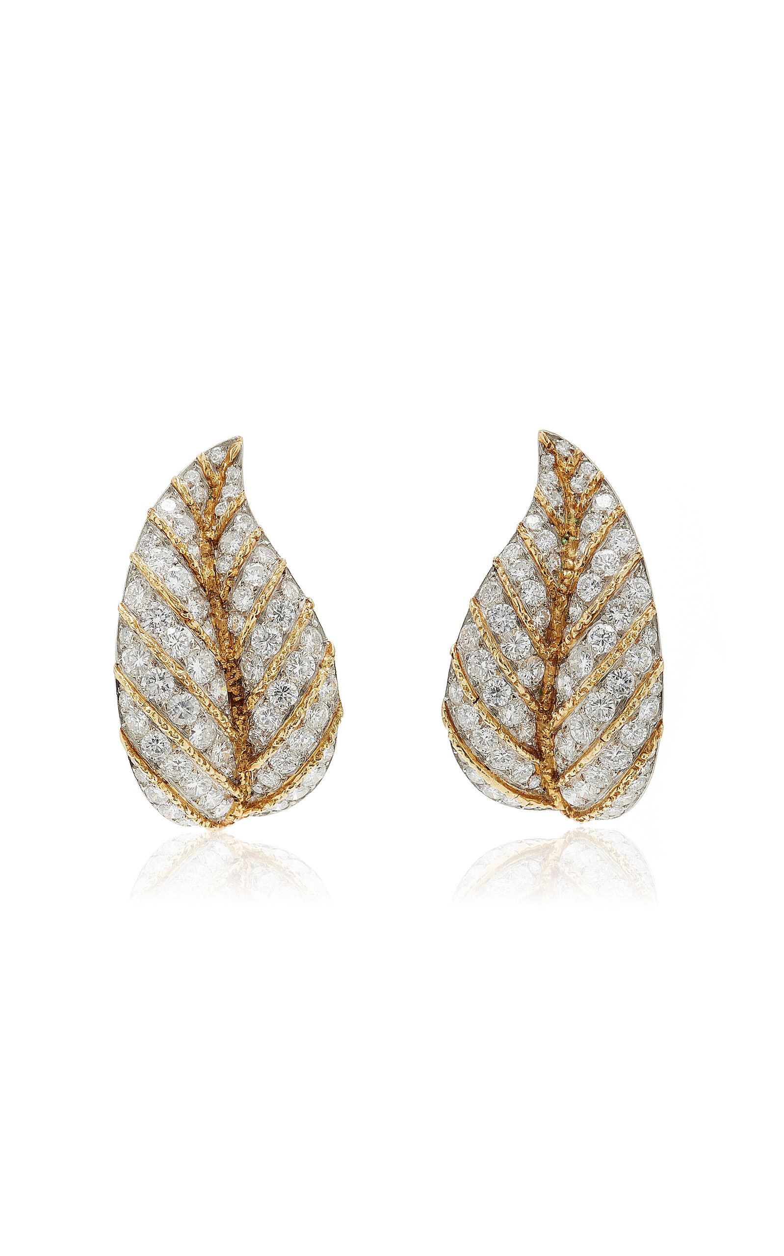 Van Cleef & Arpels 18K Yellow Gold Diamond Leaf Earrings