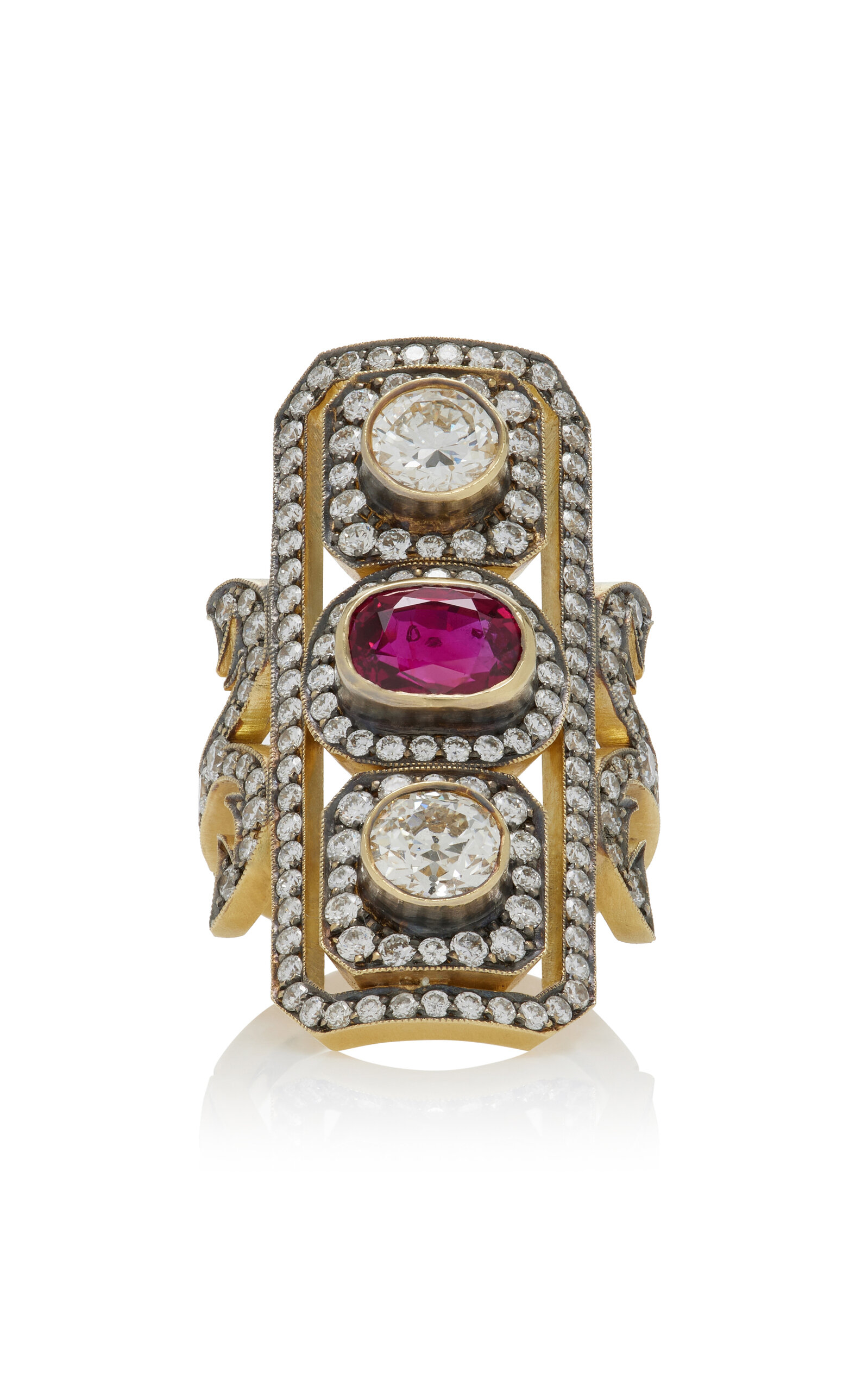 Sylva & Cie Ten Table 18k Yellow Gold Ruby; Diamond Ring In Red