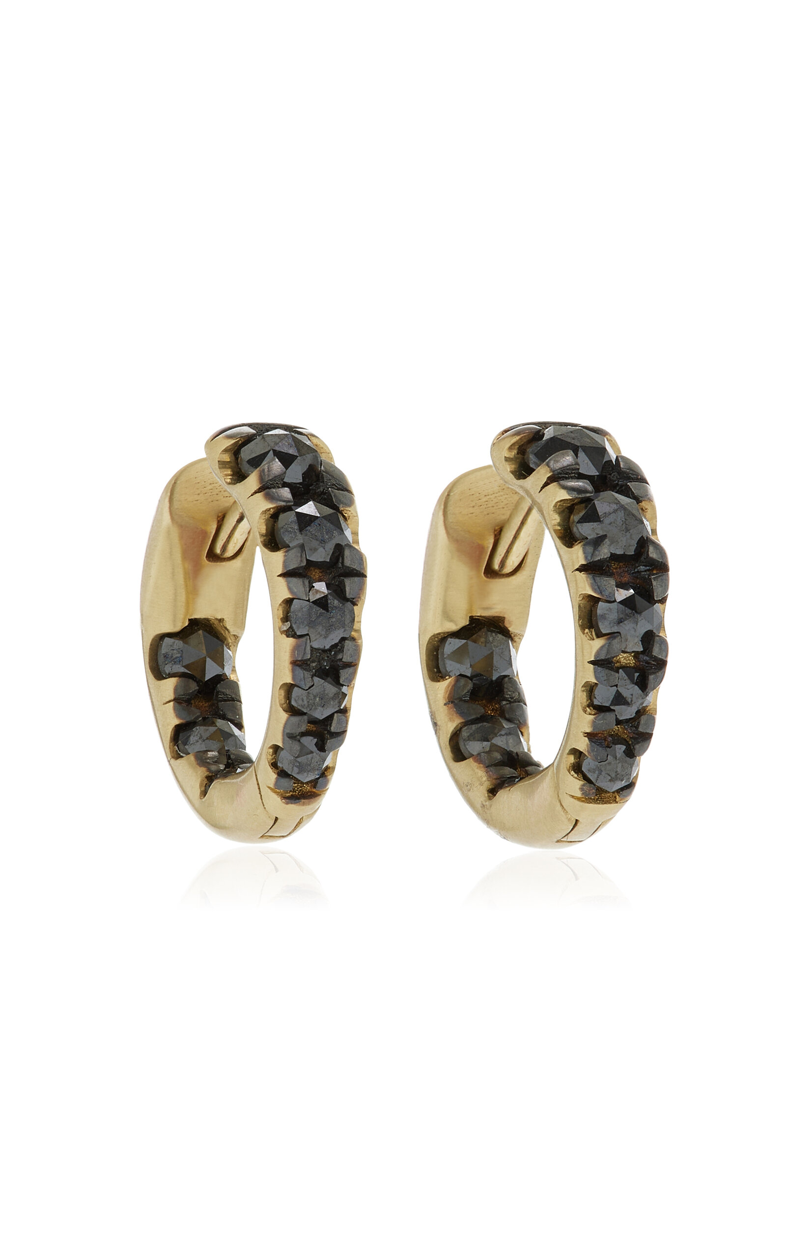 Shop Sylva & Cie 18k Yellow Gold Diamond Hoop Earrings In Black