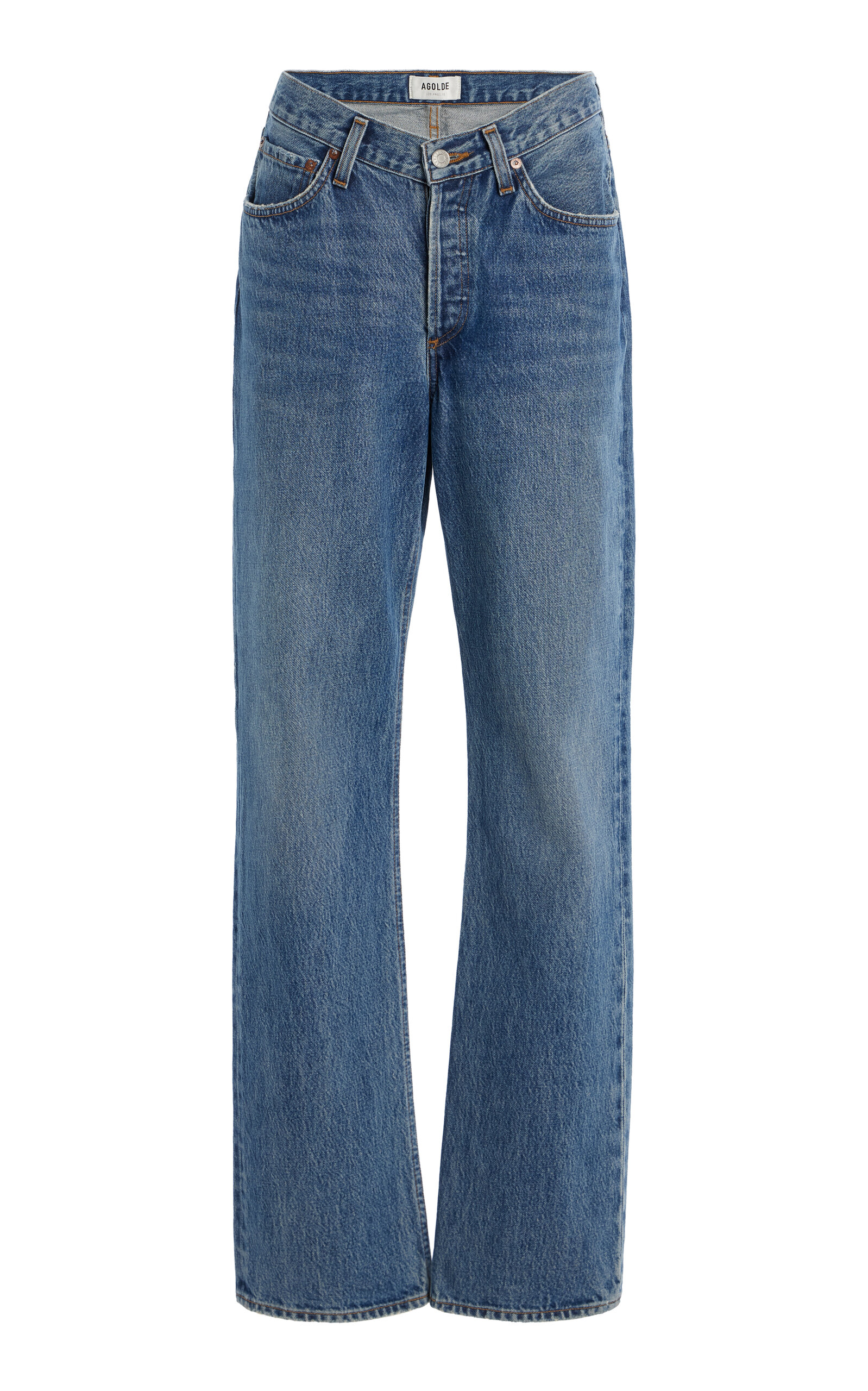 Kelly V-Waist Stretch High-Rise Straight-Leg Jeans