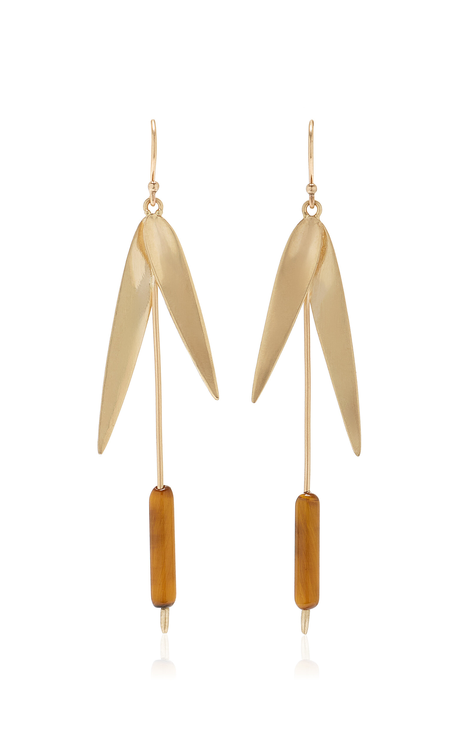 Large Cattail 14K Gold Tiger's Eye Earrings