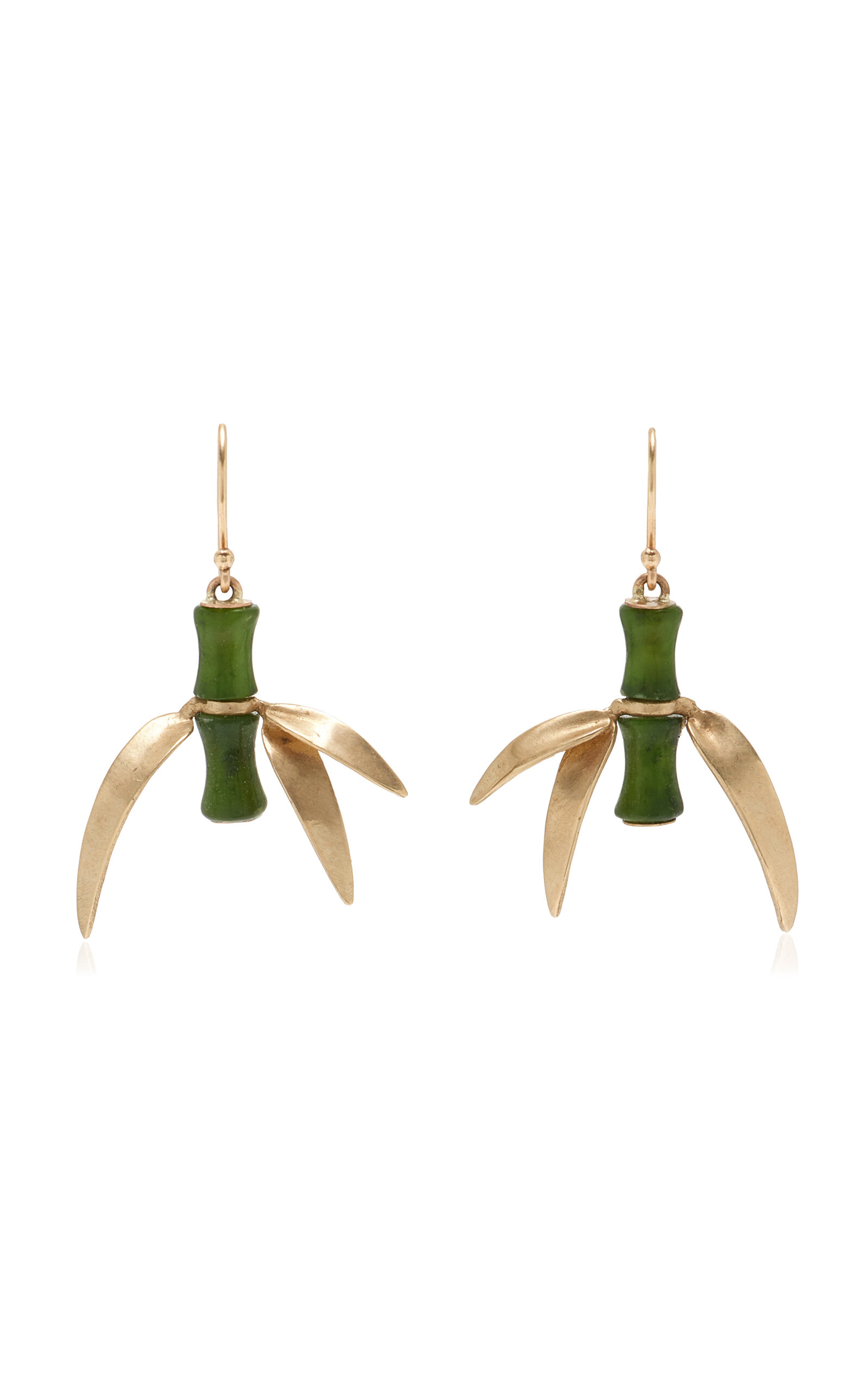 Bamboo 14K Gold Jade Earrings