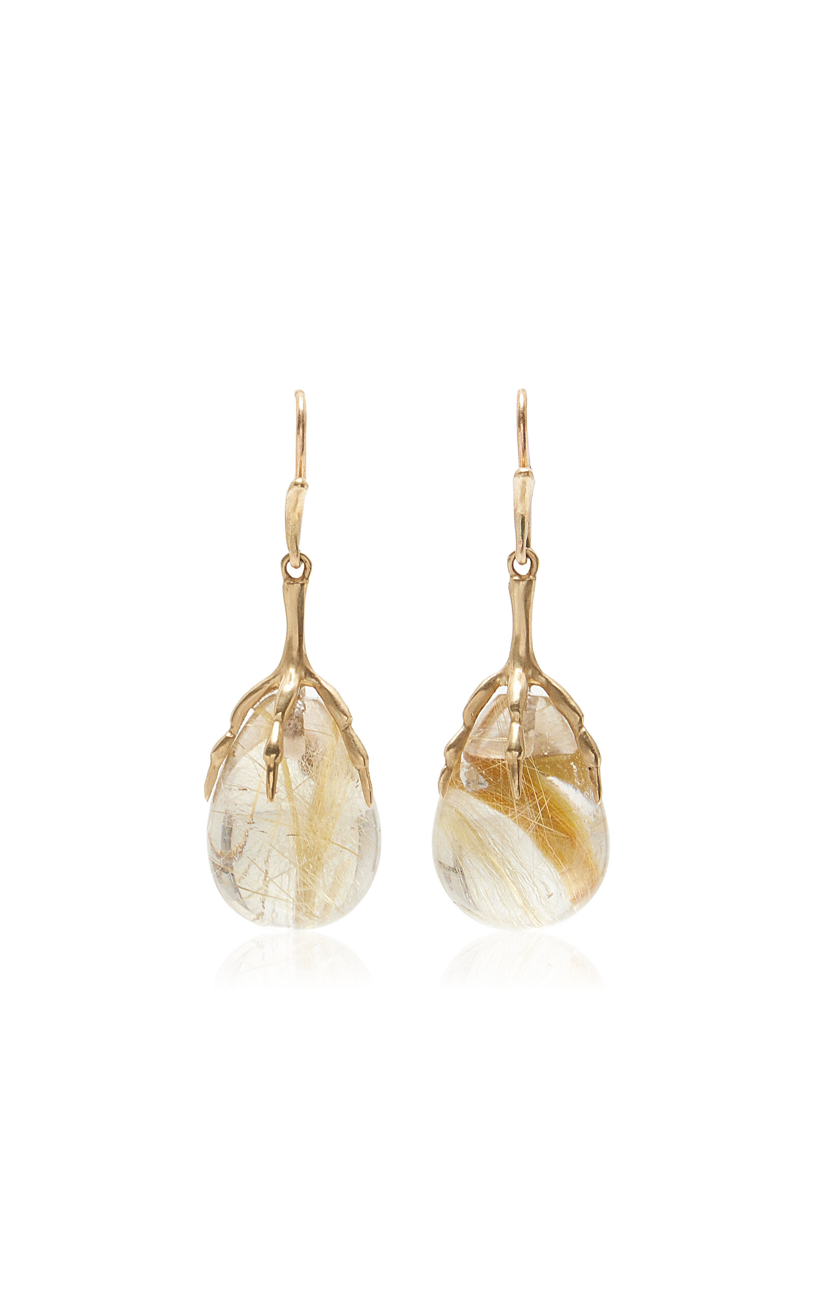 Small Claw 14K Gold Rutilated Quartz Earrings