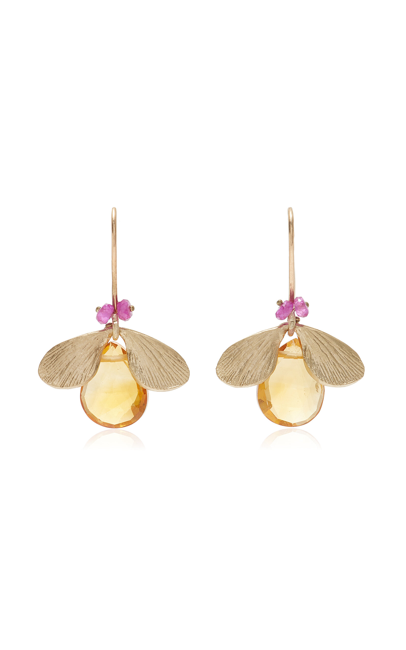 14K Gold Citrine and Ruby Earrings