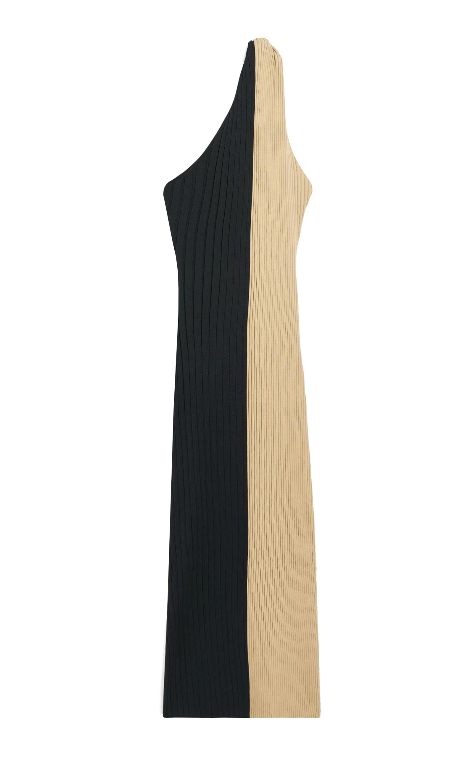 Noto Asymmetric Ribbed-Knit Maxi Dress