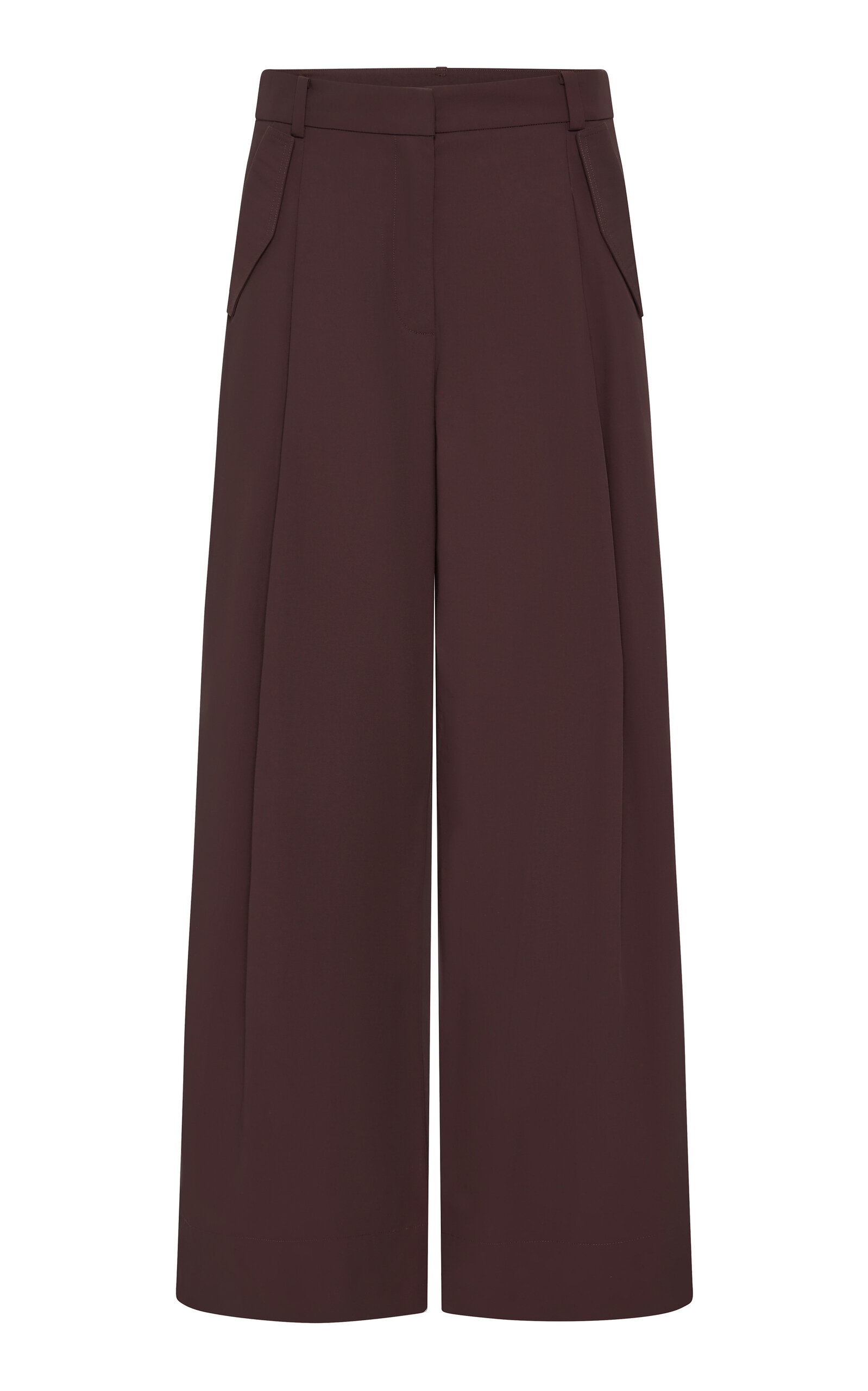 Shop St Agni Pleated Nylon-cotton Suiting Wide-leg Pants In Burgundy