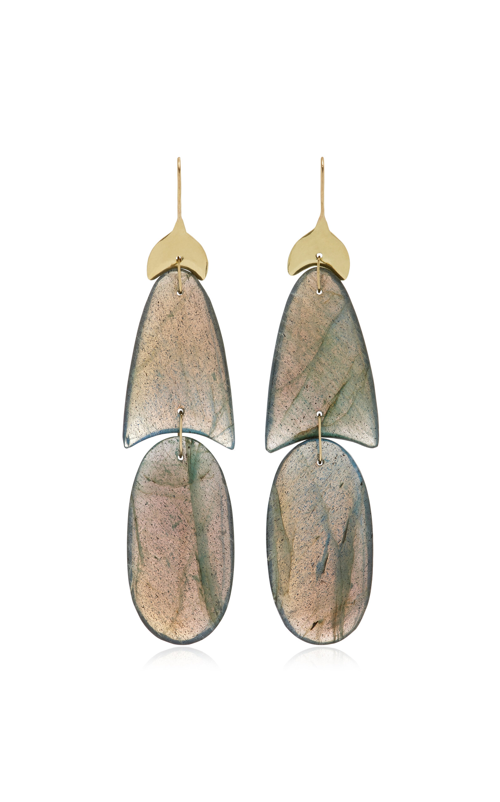 Small Flat Arrow 18K Yellow Gold Labradorite Earrings