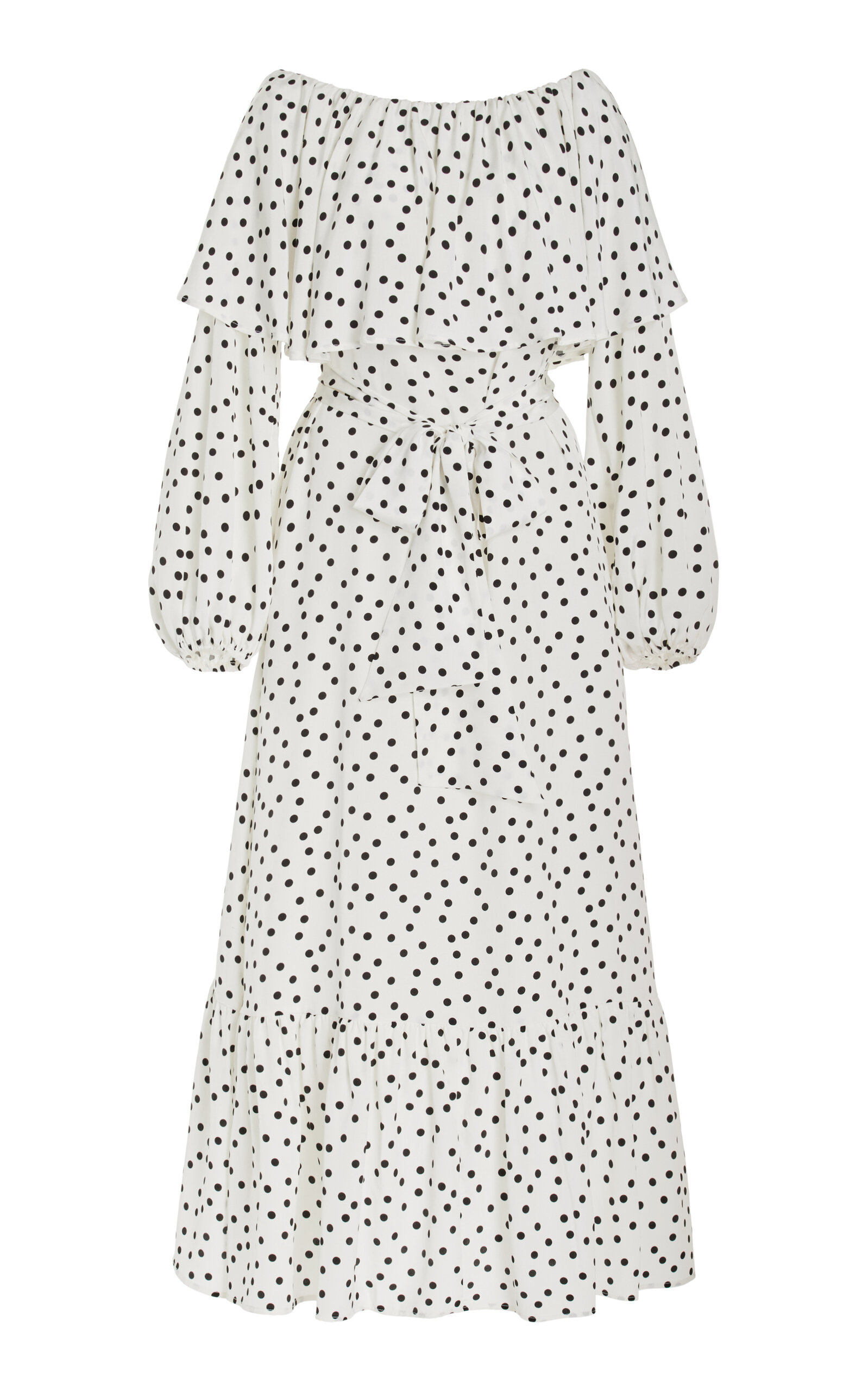 Exclusive Mila Off-The-Shoulder Polka-Dot Silk Maxi Dress