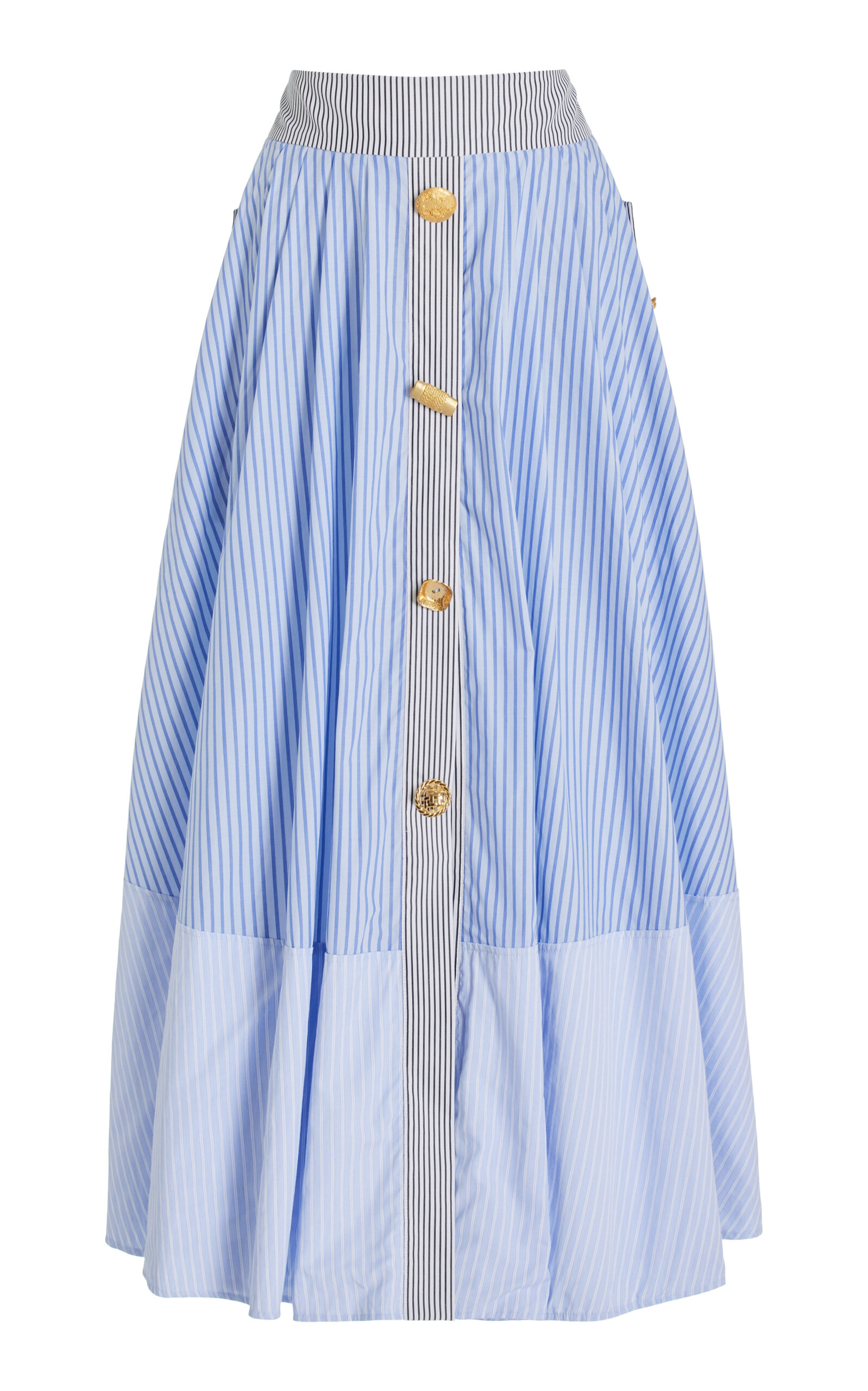 Exclusive Joe Buttoned Striped Cotton Midi Skirt