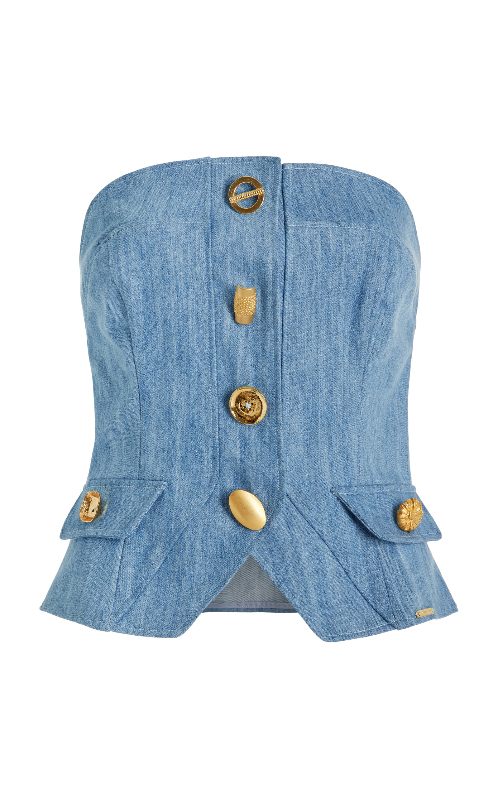 Exclusive Bijou Buttoned Denim Strapless Vest