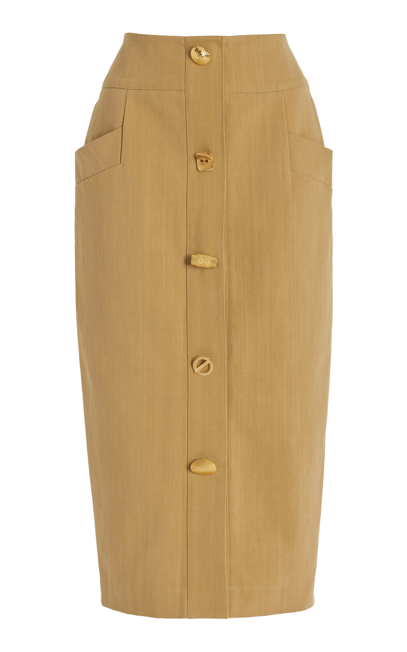 Exclusive Bijou Button-Front Cotton Pencil Skirt