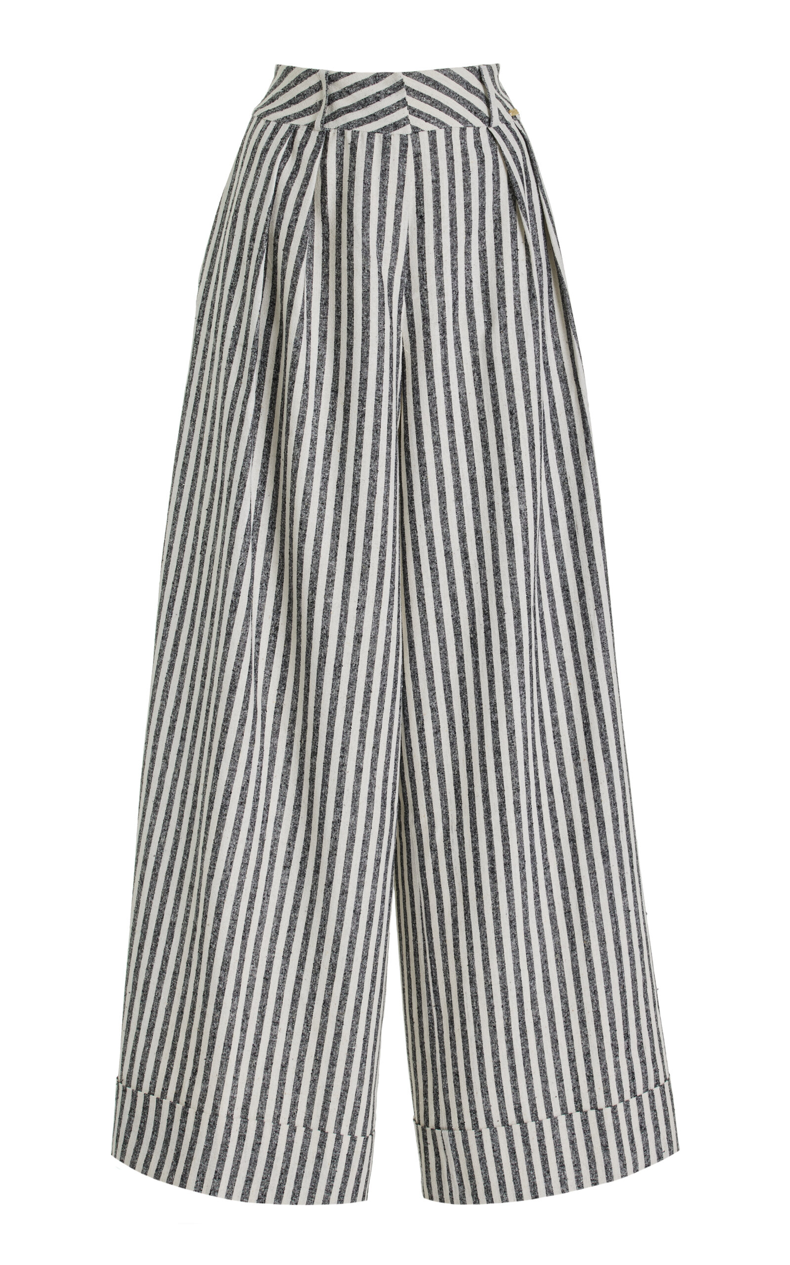 Exclusive Mila Pleated Striped-Silk Wide-Leg Pants