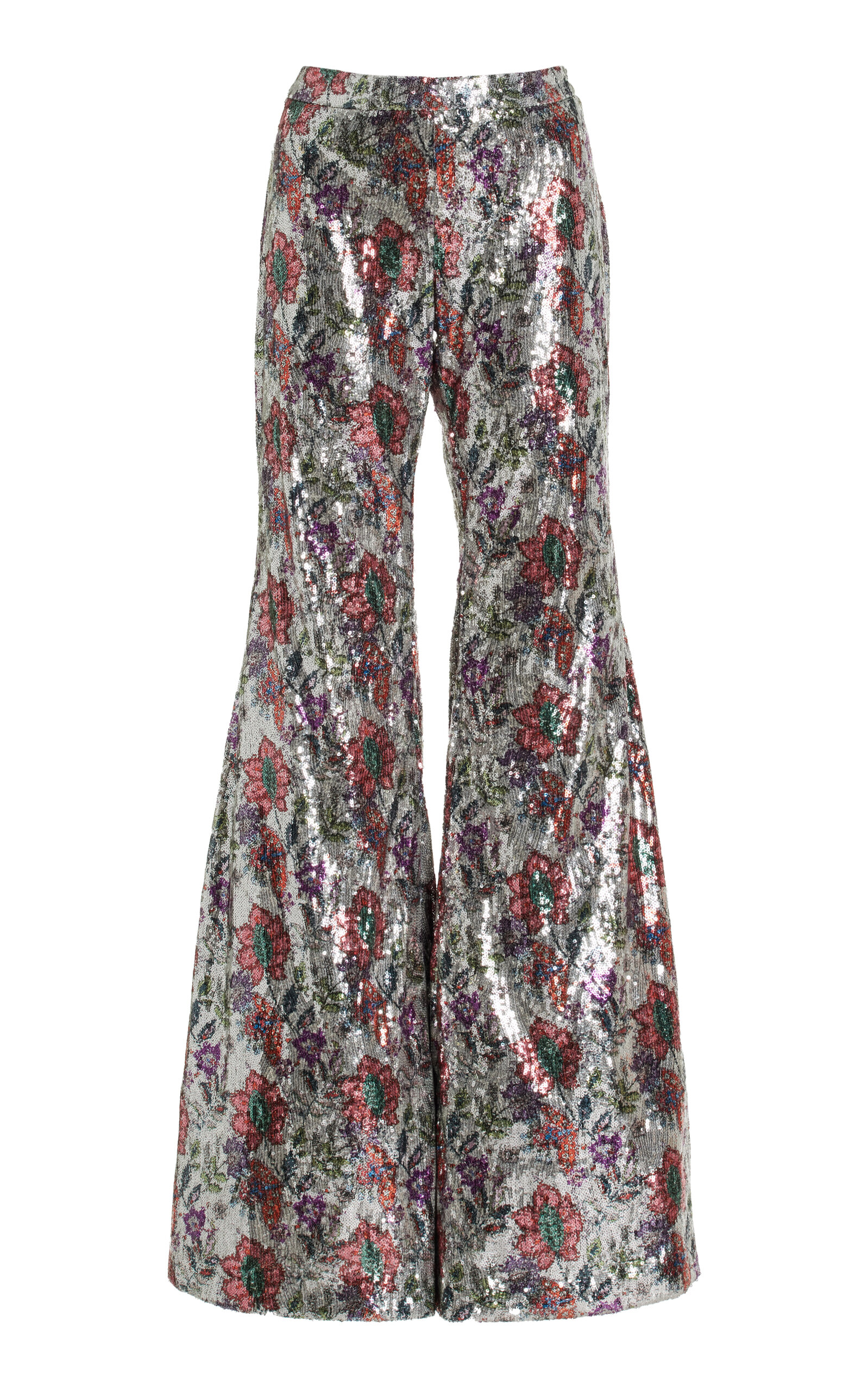 Exclusive Zaoua Floral-Sequined Flared-Leg Pants