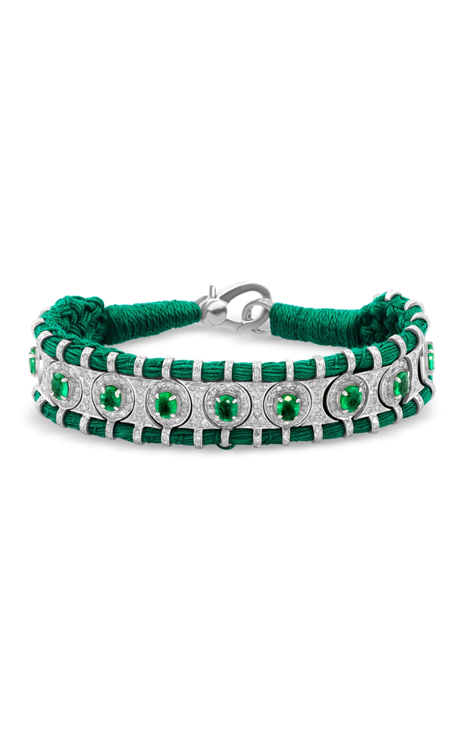 Silver Diamond; Emerald Woven Bracelet