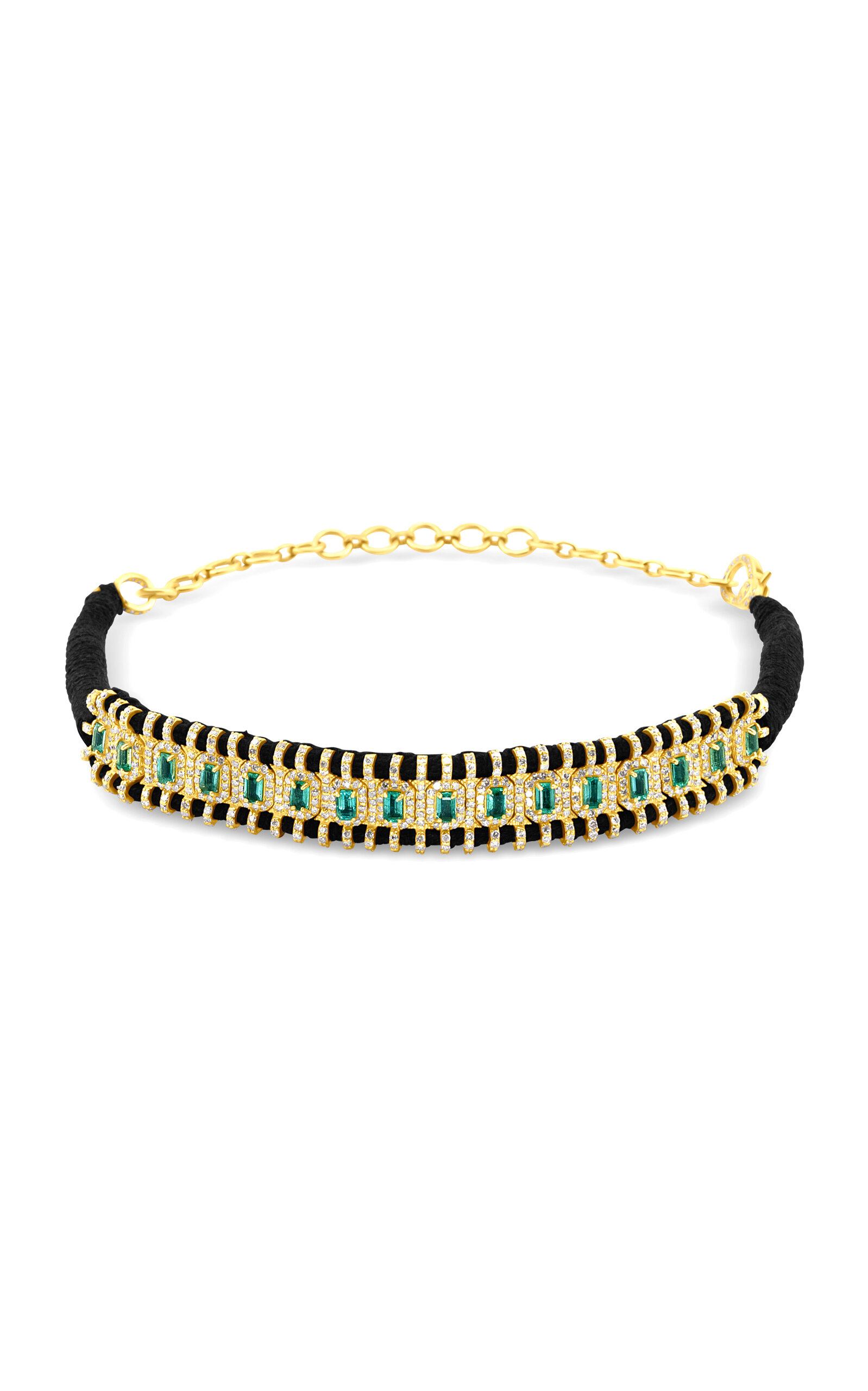 14K Gold-Plated Diamond; Emerald Necklace