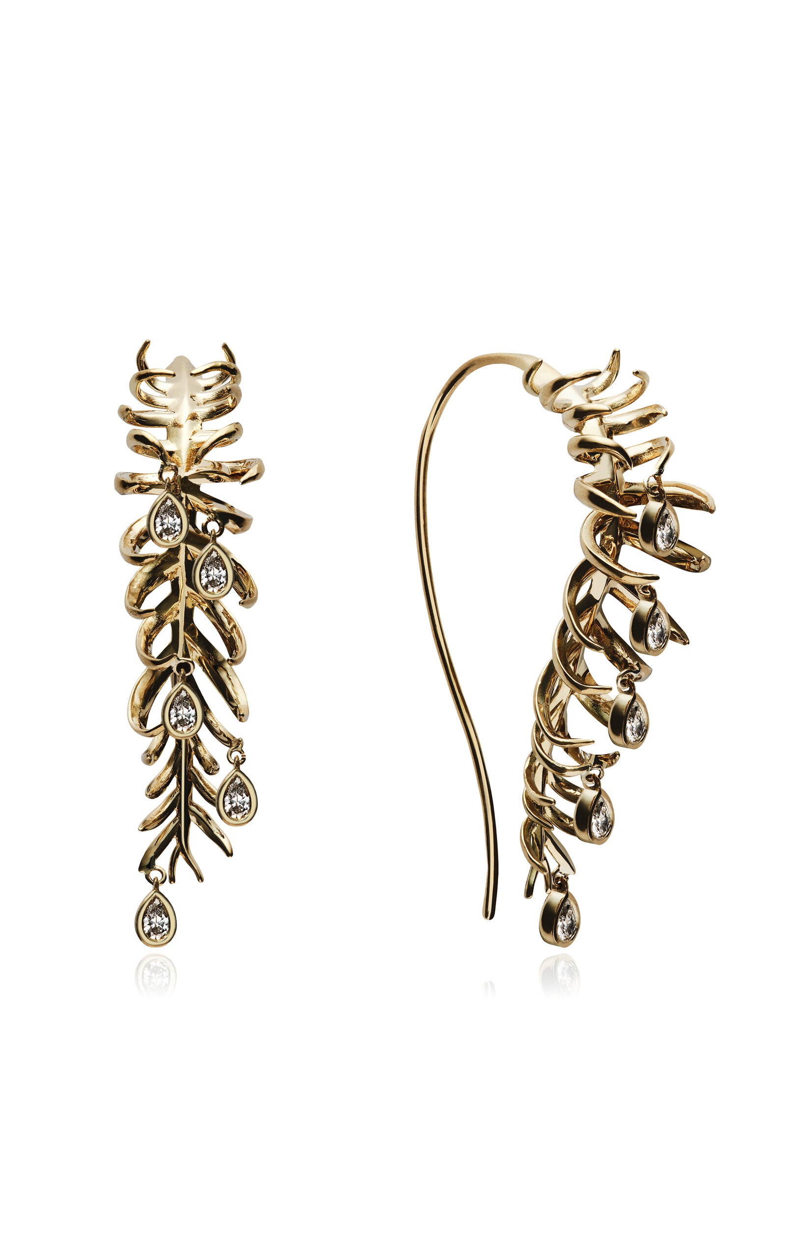 Shop Eddie Borgo 18k Yellow Gold White Diamond Frond Drop Earrings