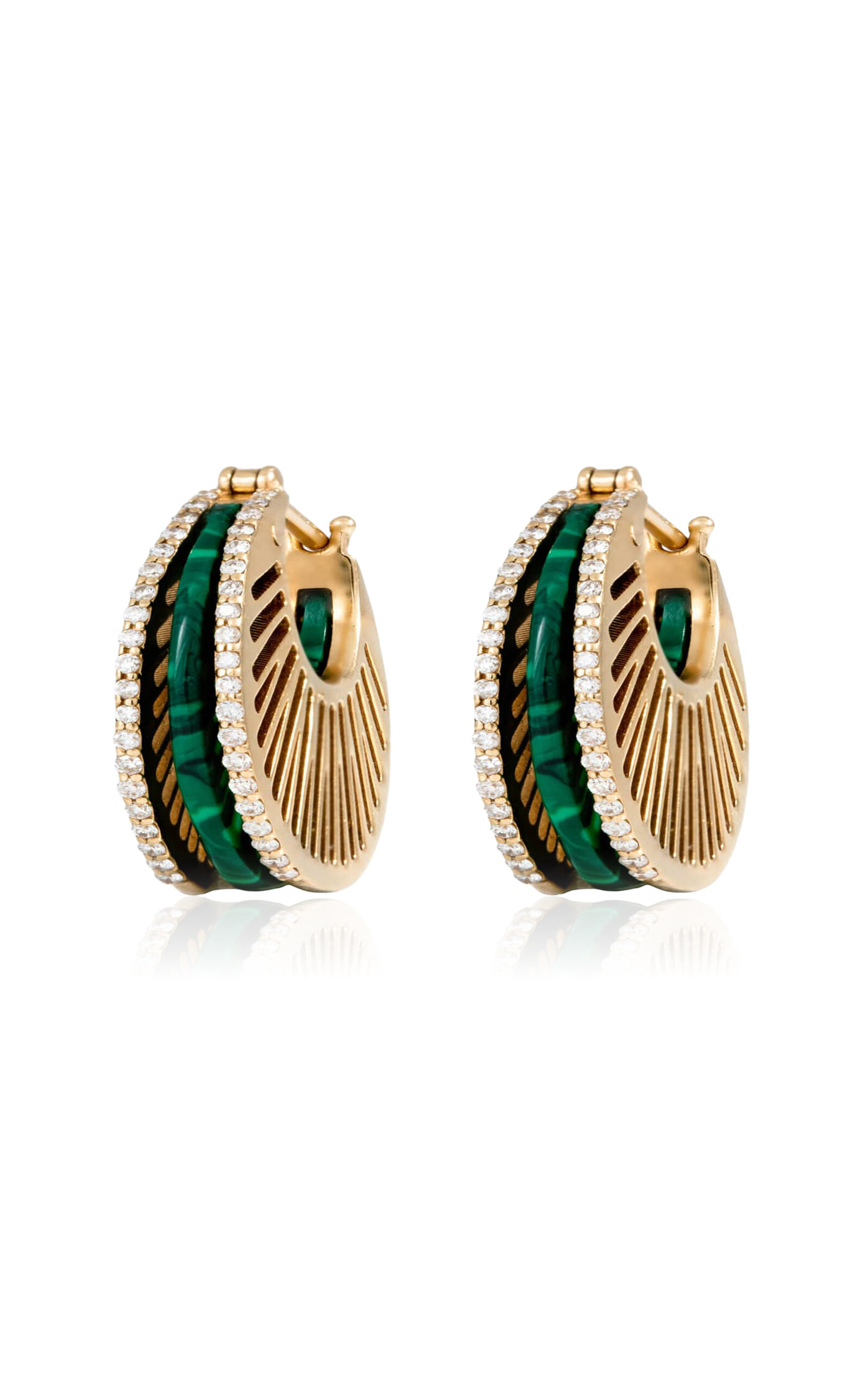 Shop L'atelier Nawbar Stoned Rays 18k Yellow Gold Diamond; Malachite Earrings In Dark Green