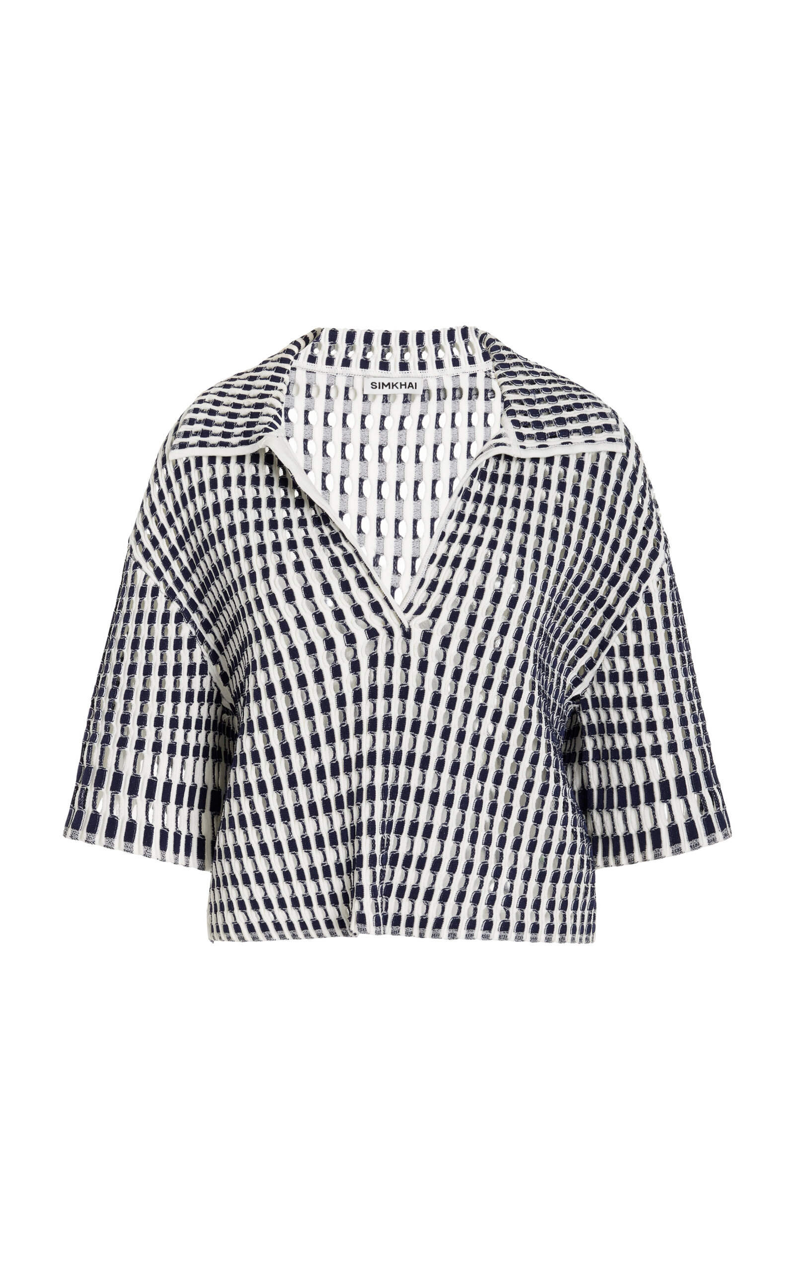 Adley Cropped Gingham-Knit Polo Top