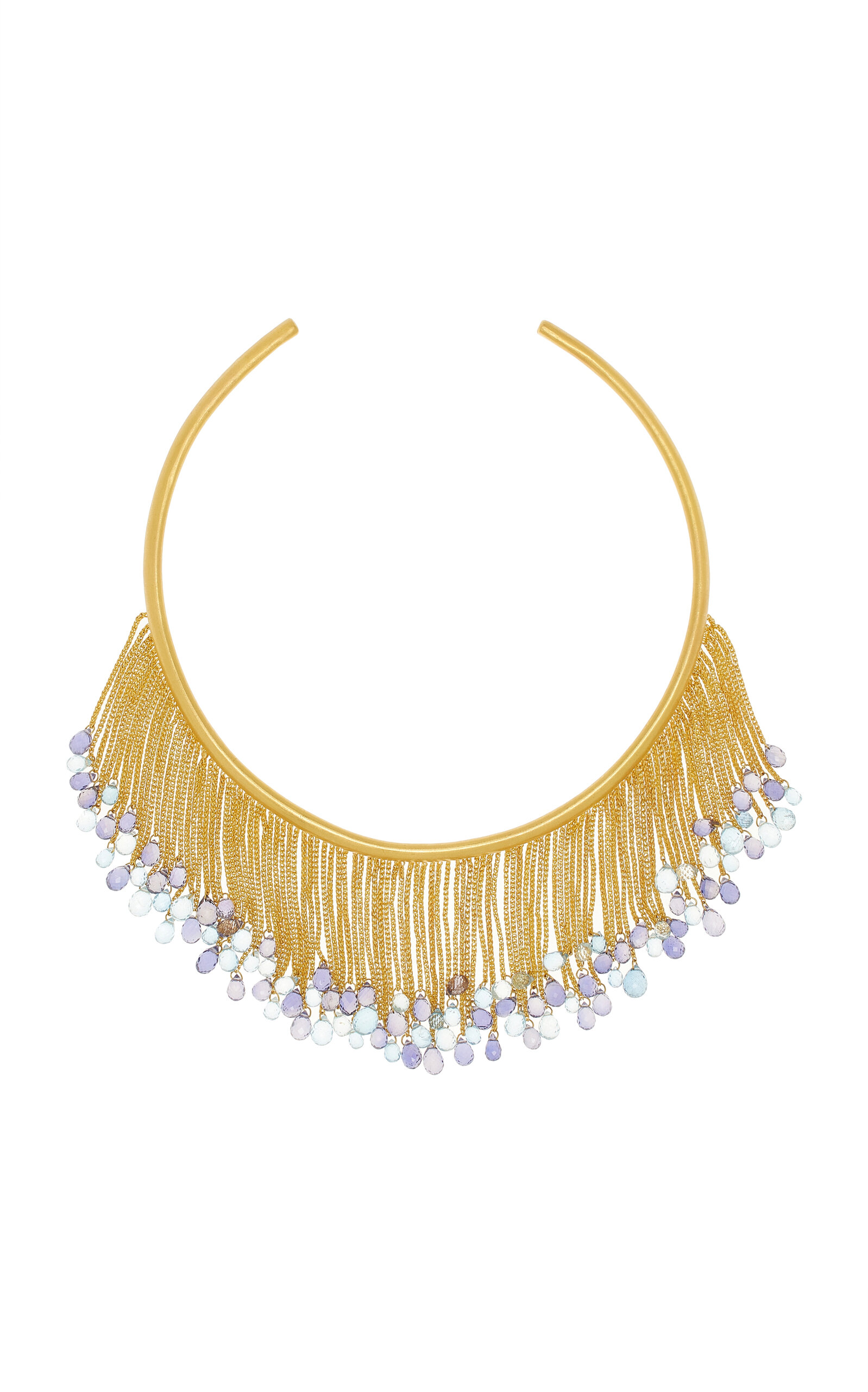 Munnu The Gem Palace 22kt Yellow Gold One-of-a-kind Tassel Torque Necklace With Iolite And Aquamarine In Blue