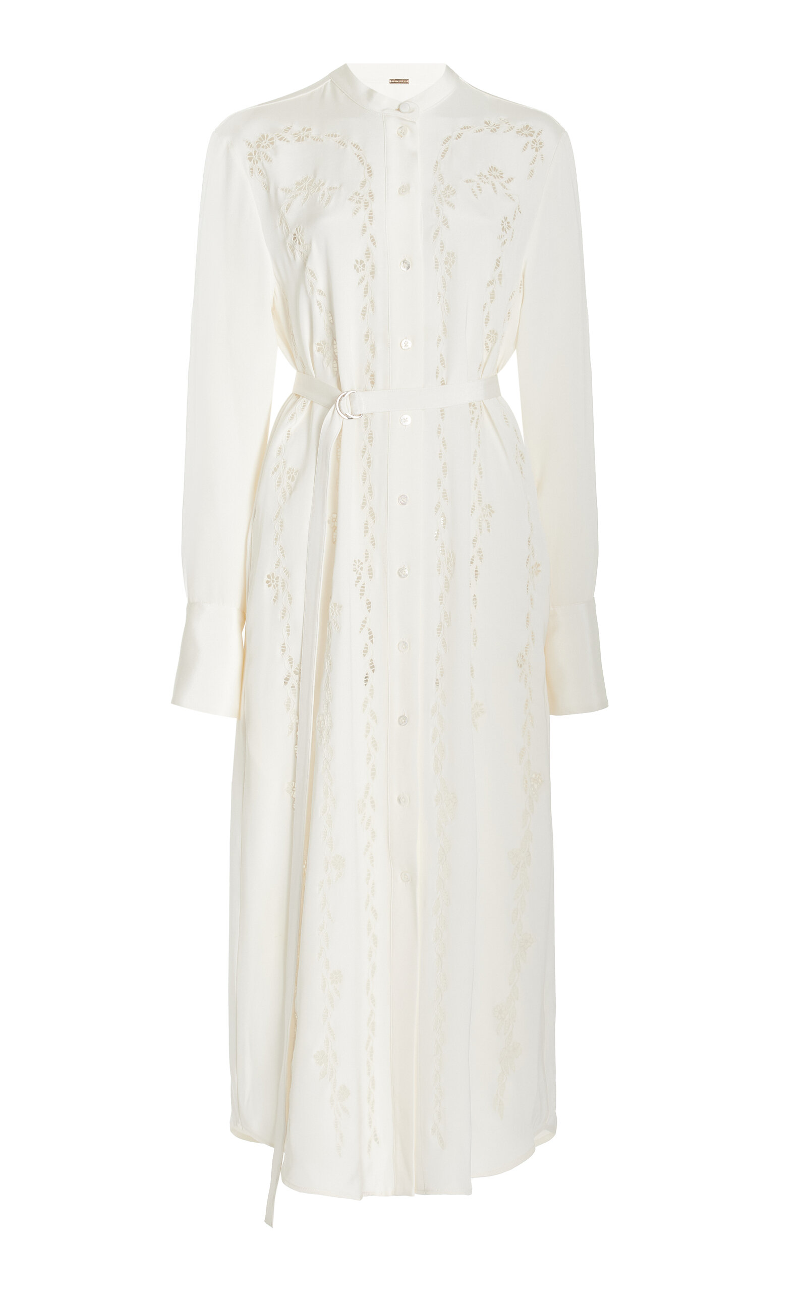 Memphis Embroidered Silk Crepe Midi Shirt Dress