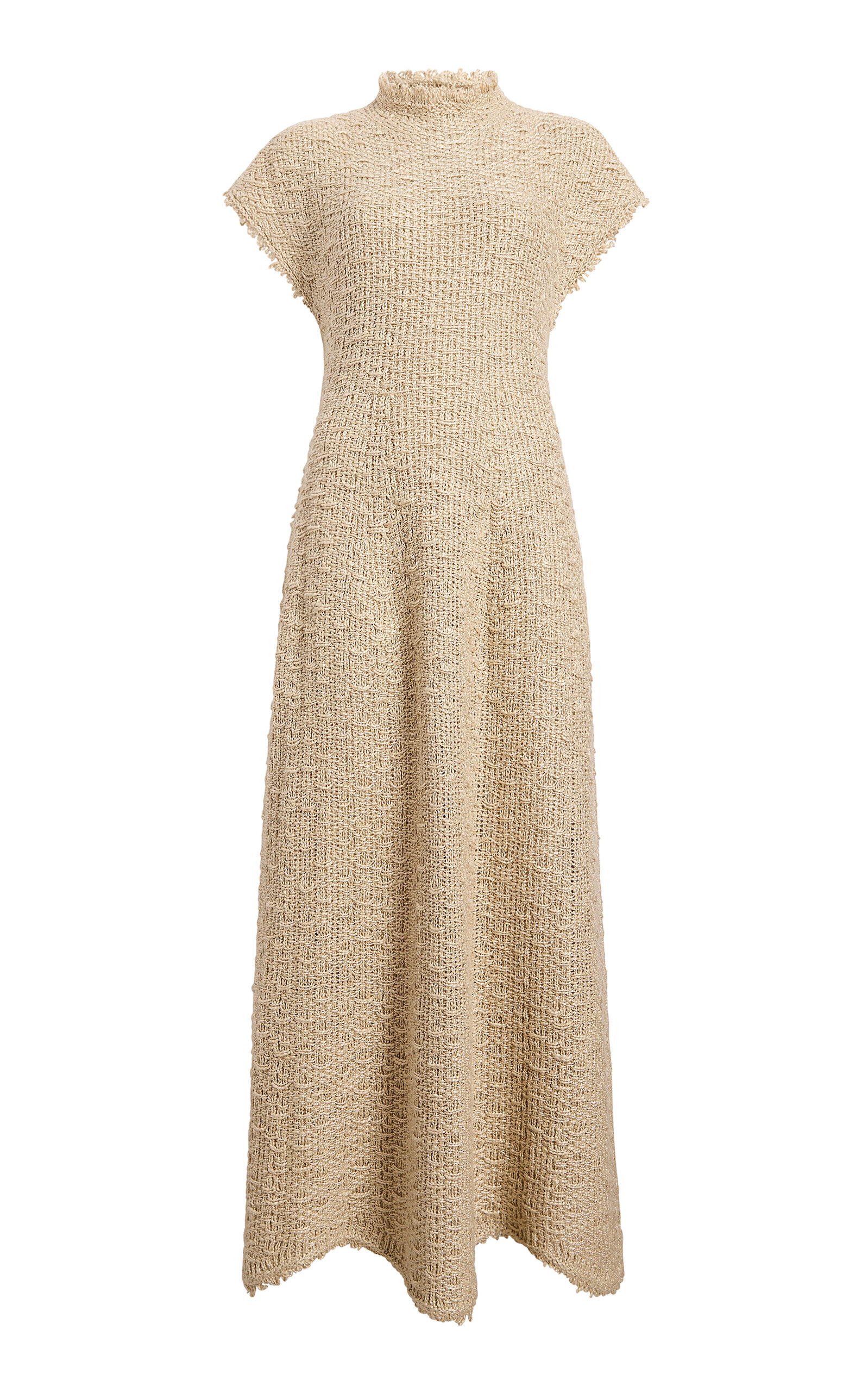 Shop Khaite Ema Knit Hemp-silk Maxi Dress In Tan