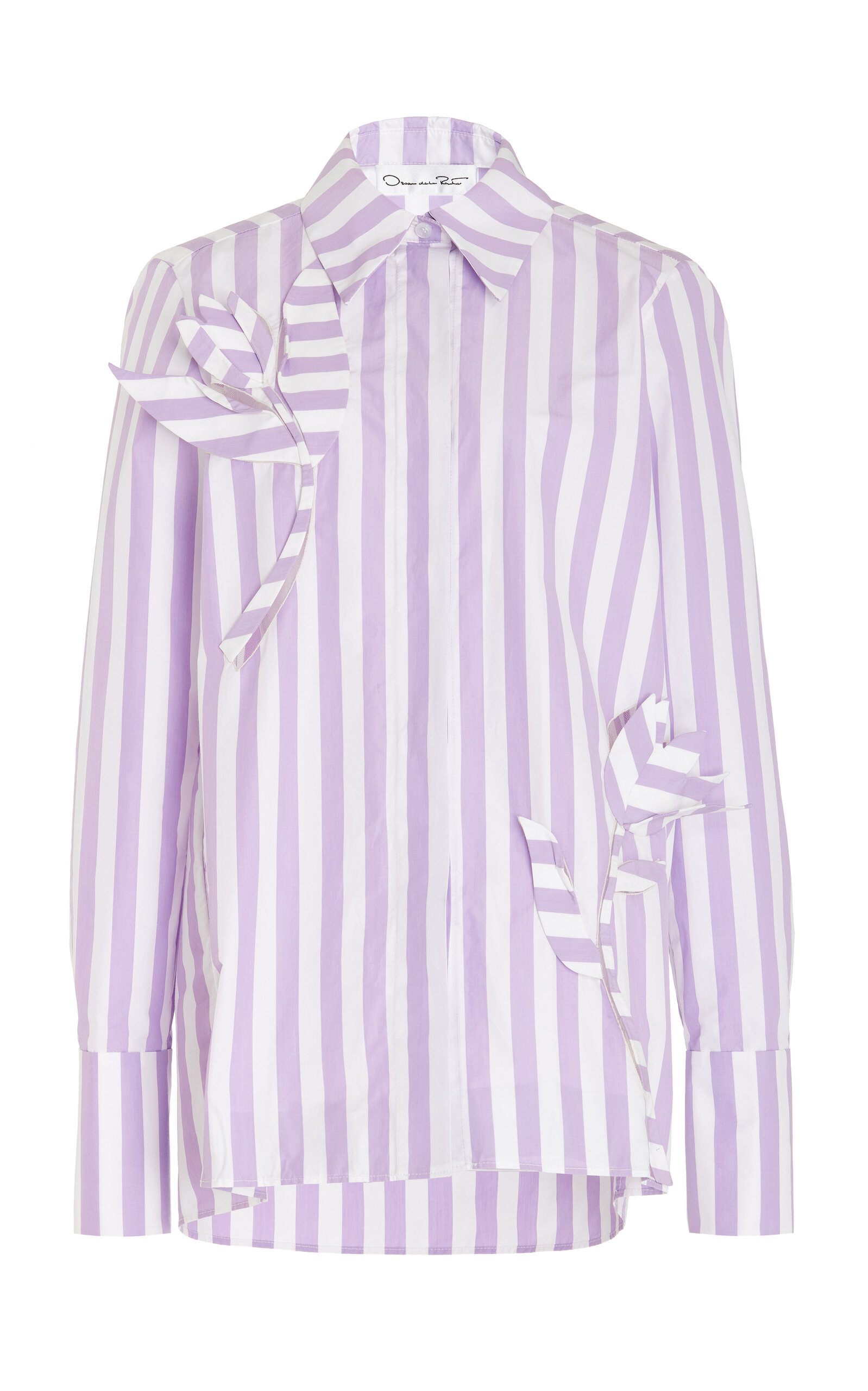 Shop Oscar De La Renta Appliquéd Striped Cotton Shirt In Purple