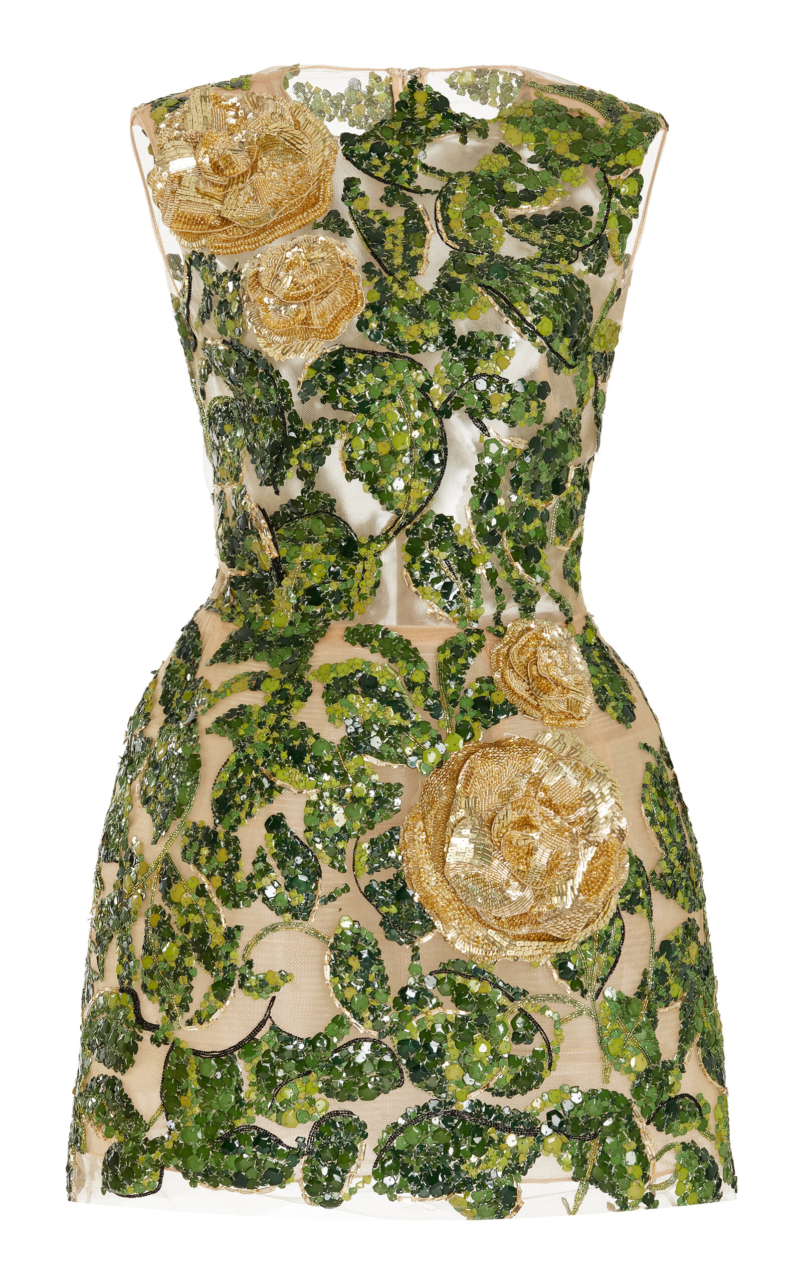 Shop Oscar De La Renta Embroidered Tulle Mini Dress In Green