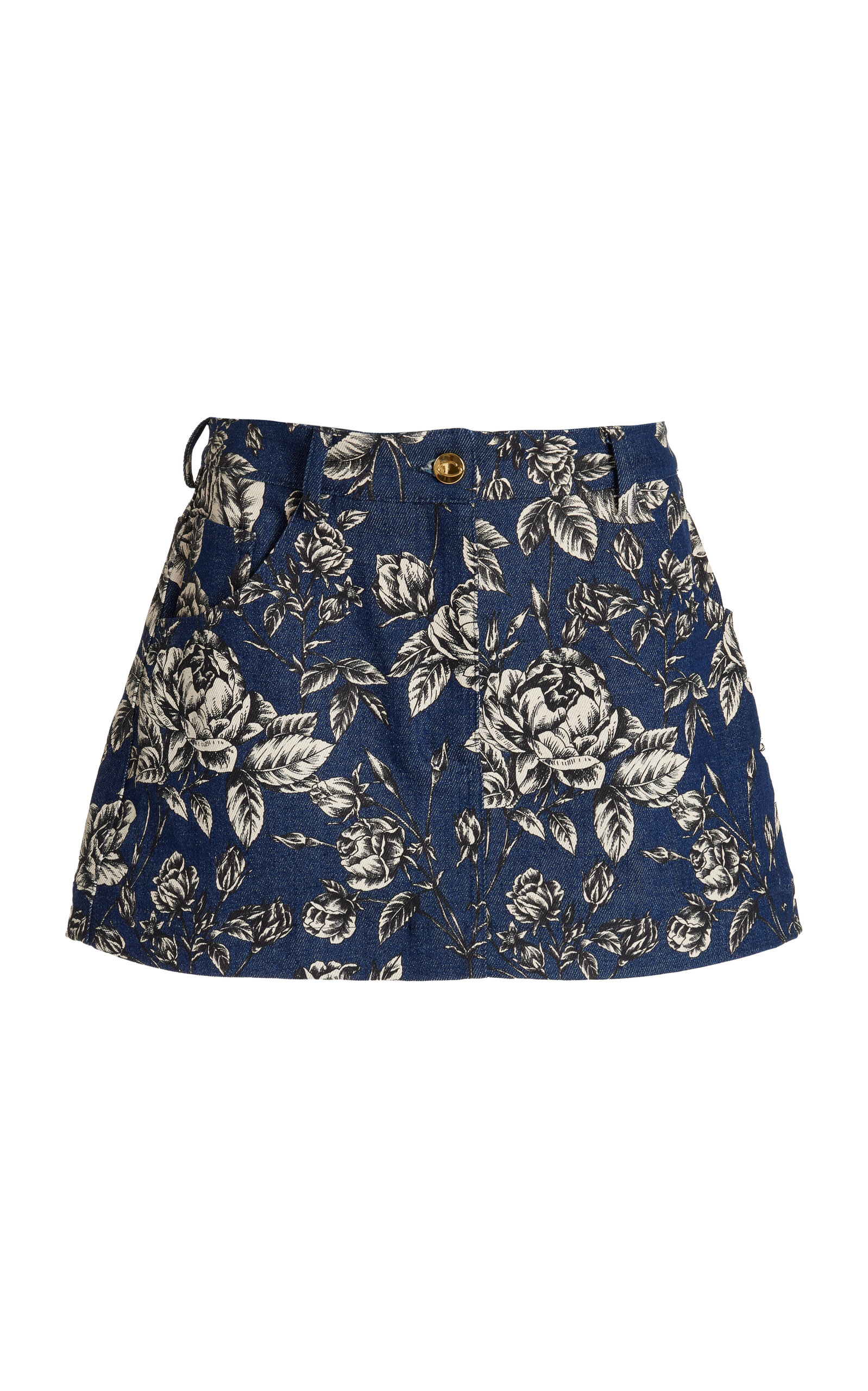 Printed Stretch-Denim Mini Skirt