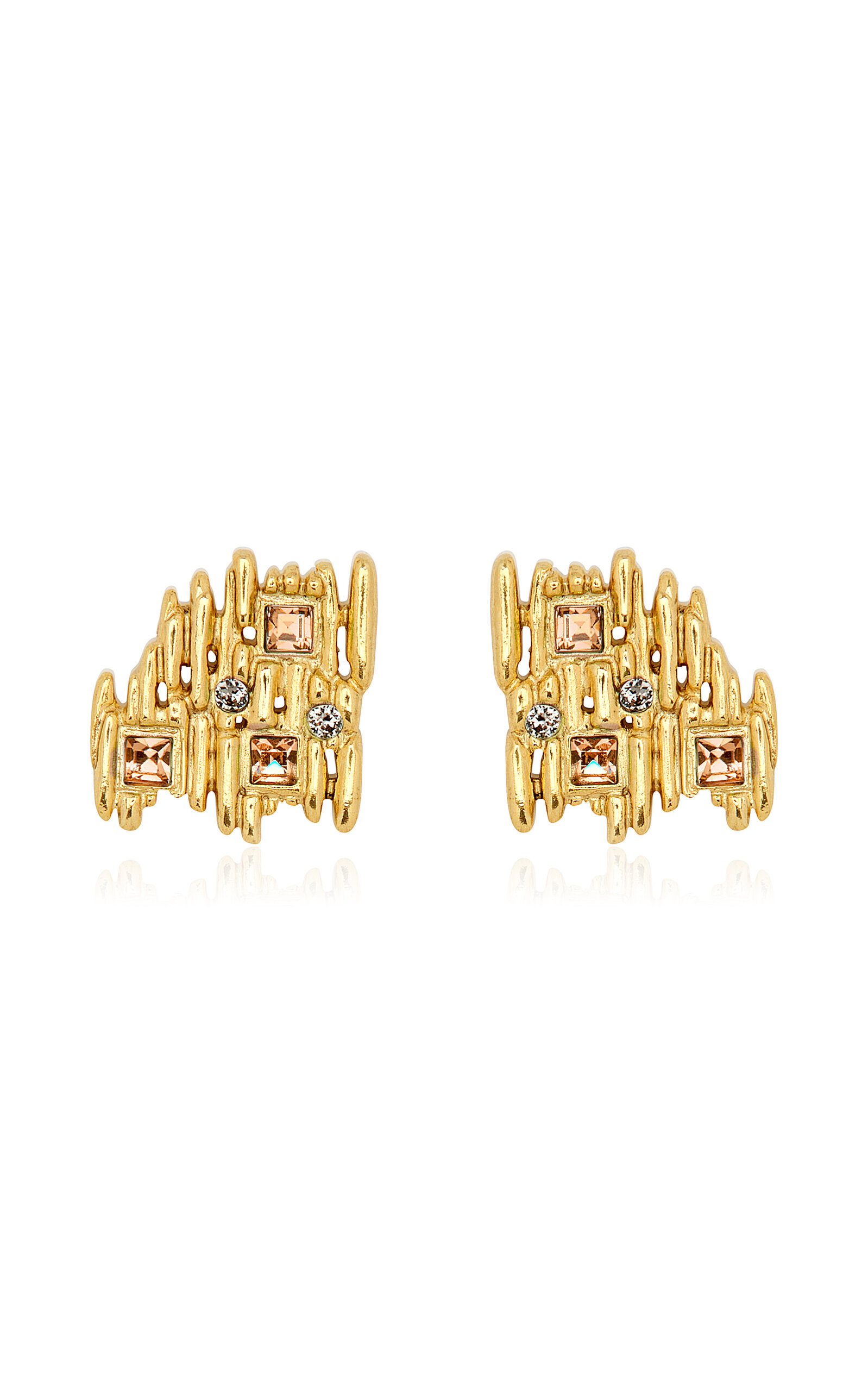 Shop Oscar De La Renta Scramble Fine Line Crystal Stud Earrings In Gold