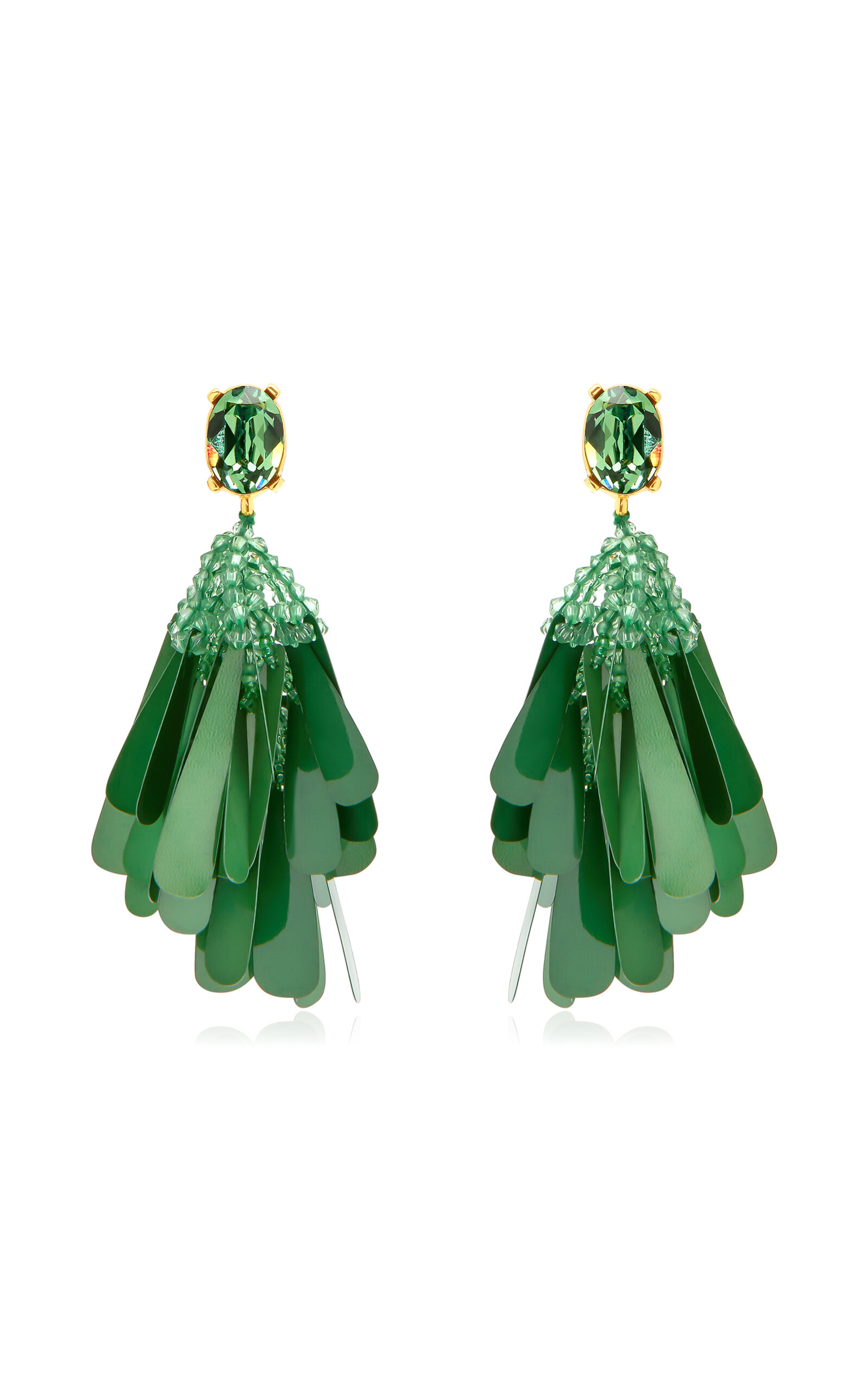 Shop Oscar De La Renta Long Sequined Clip-on Earrings In Green