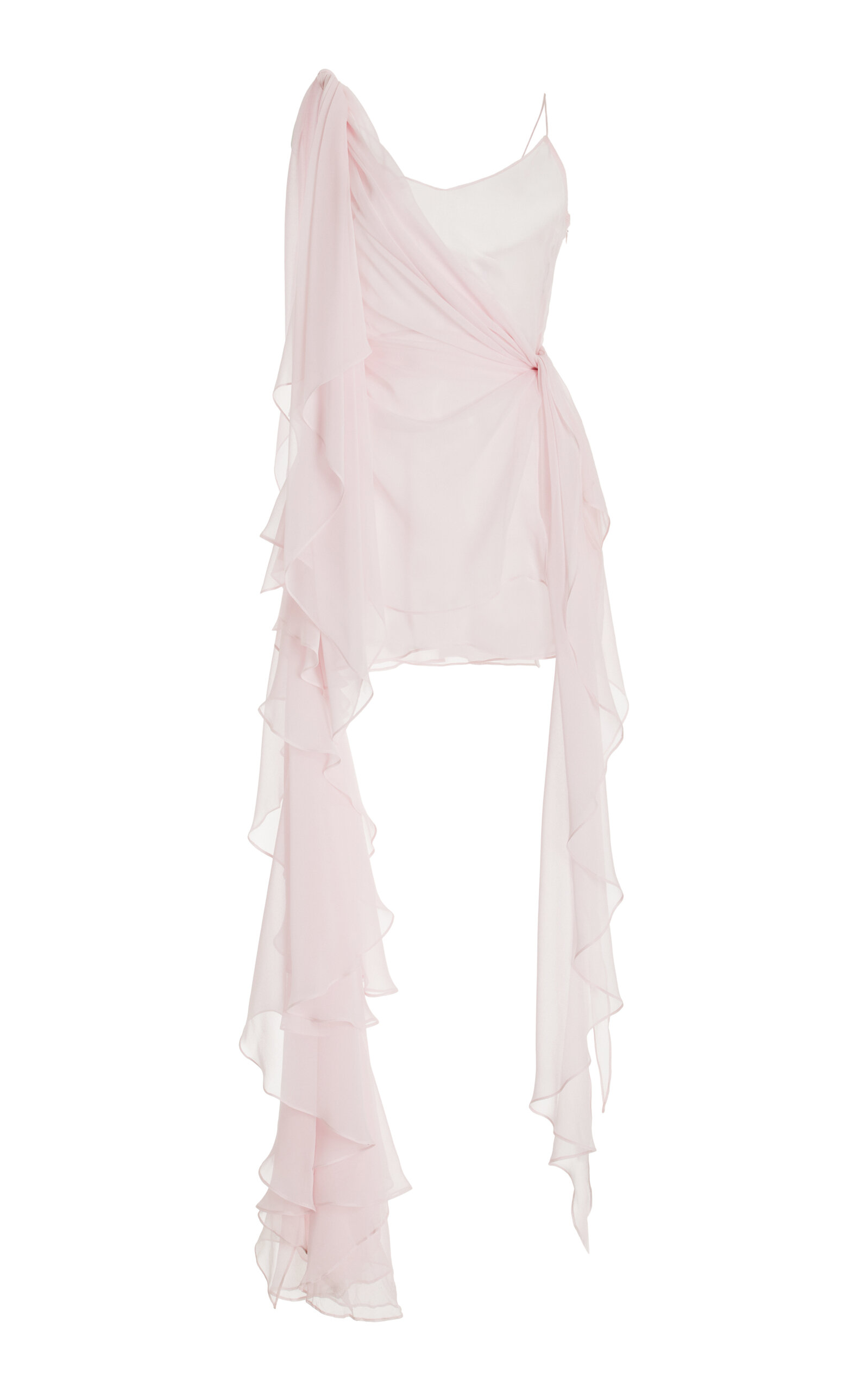 Laquan Smith Asymmetric Ruffled Silk Mini Dress In Light Pink