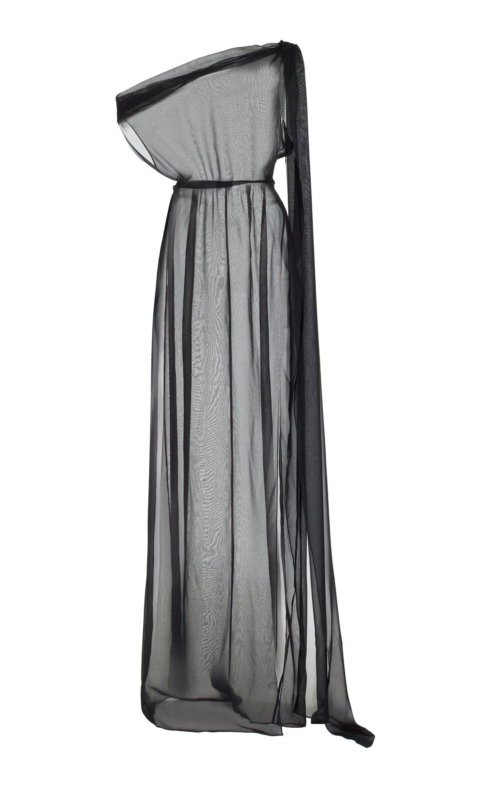 Scarf-Detailed Draped Silk Dress