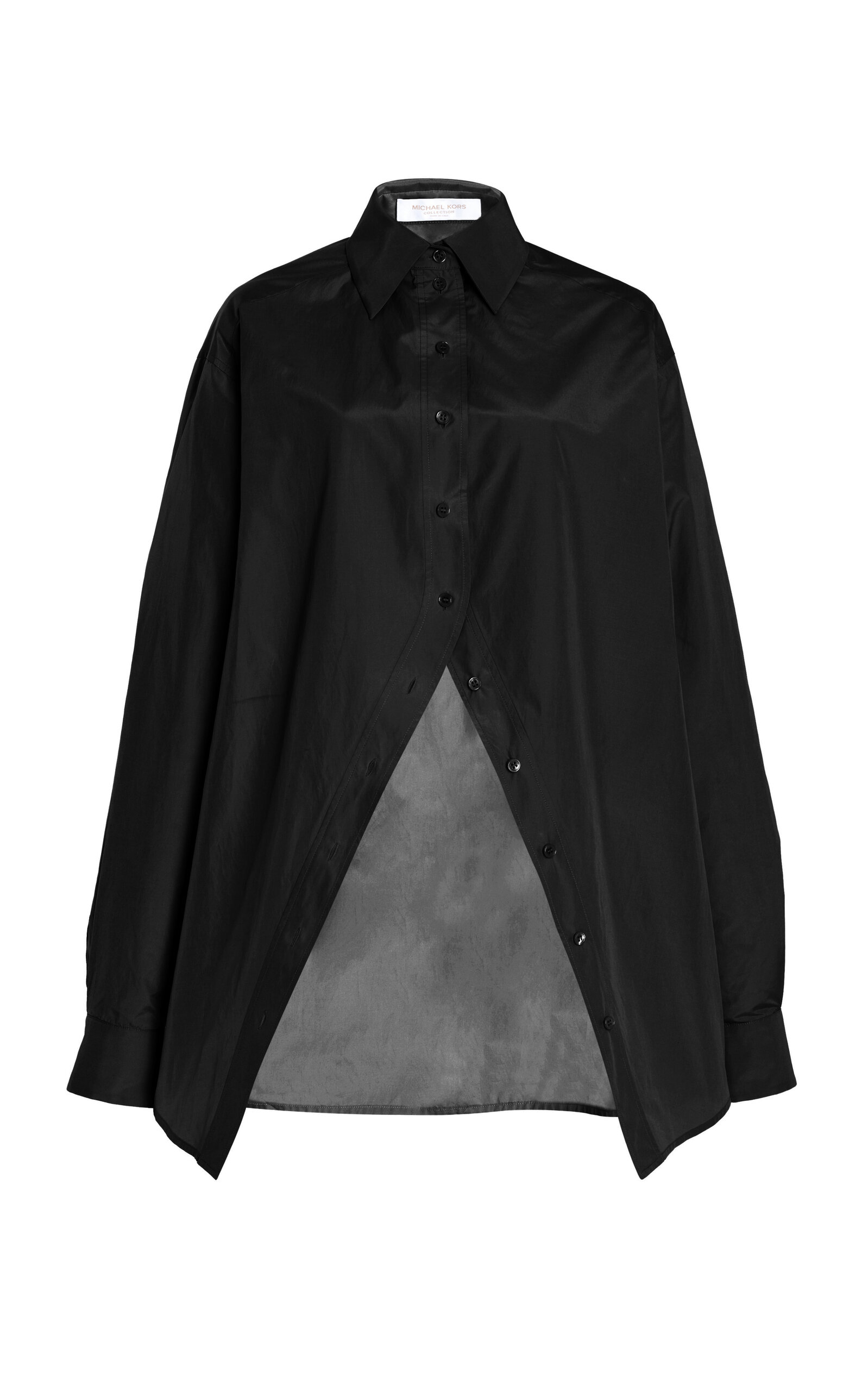 Portrait Collar Cotton-Silk Taffeta Shirt