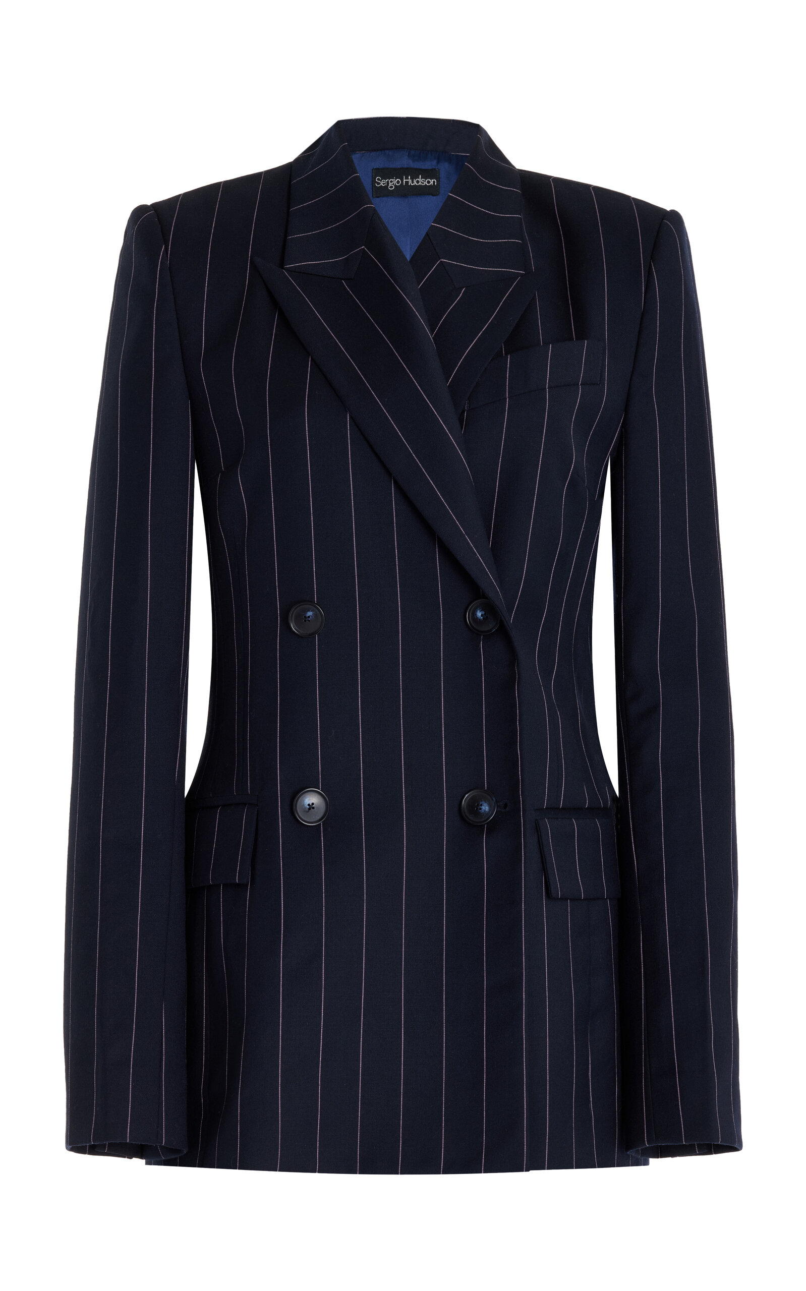 Pinstriped Wool Double-Breasted Blazer