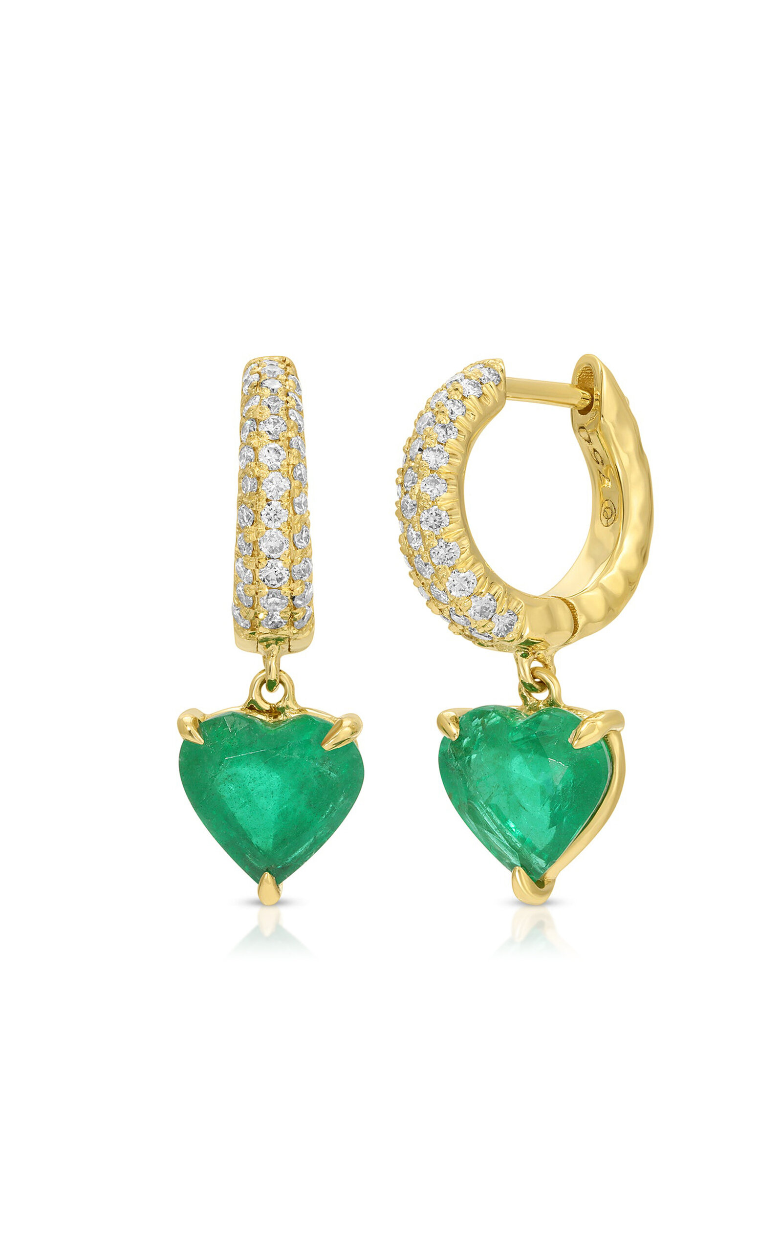 Shop Octavia Elizabeth Charmed 18k Yellow Gold Emerald And Diamond Hoop Earrings In Green