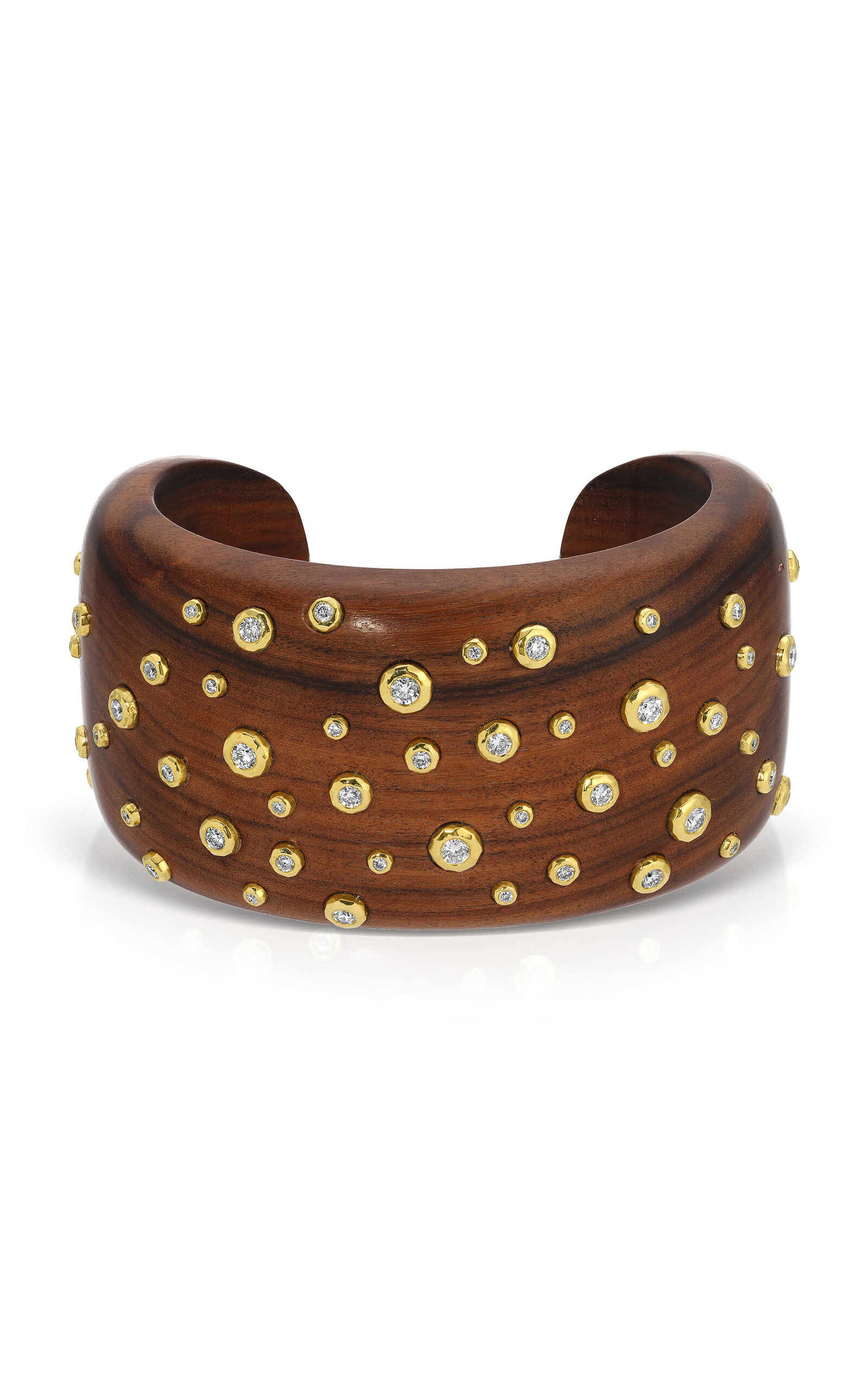 Shop Octavia Elizabeth Tribute 18k Yellow Gold; Wood And Diamond Cuff In Brown