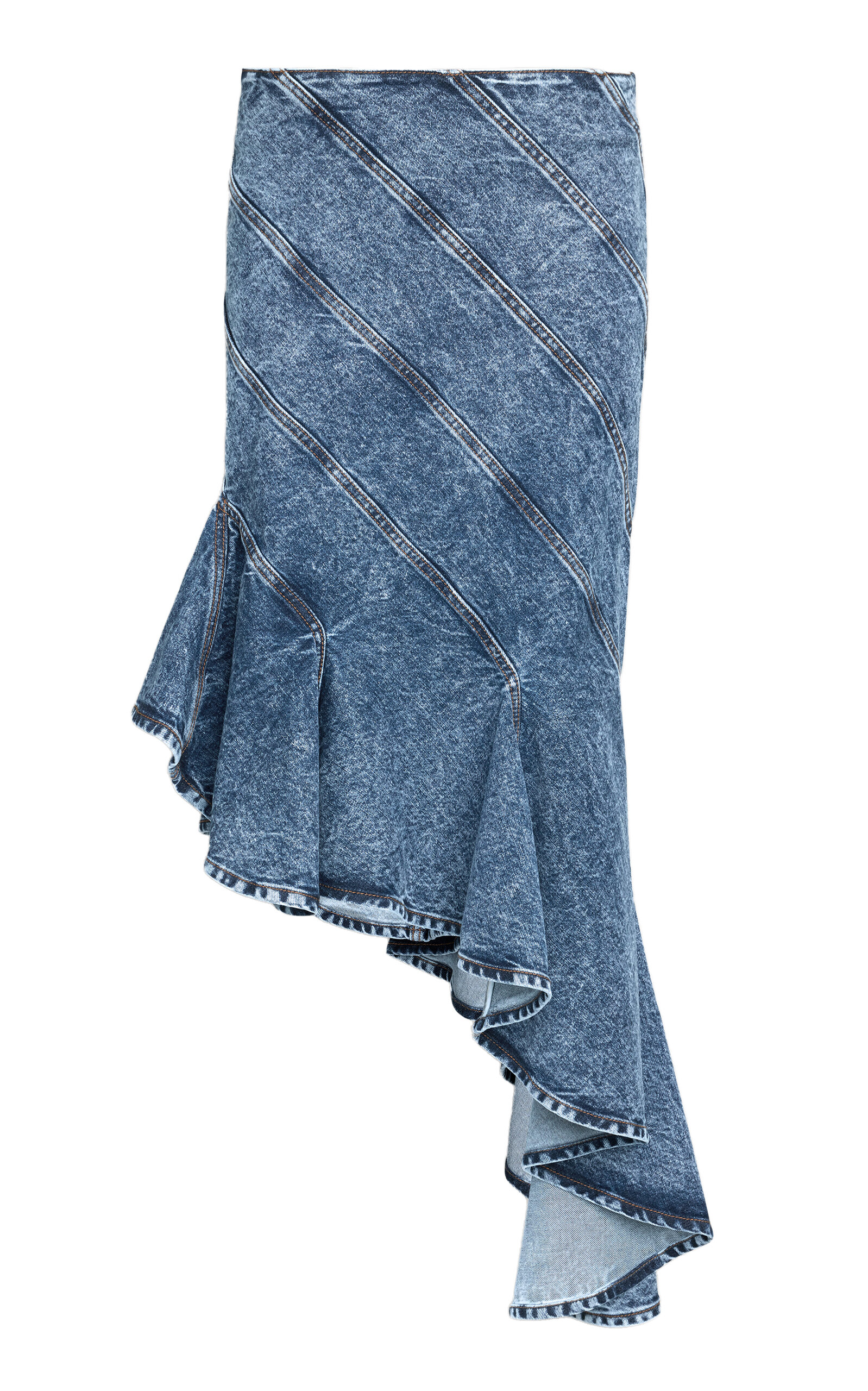 ALAÏA Spiral Denim Midi Skirt