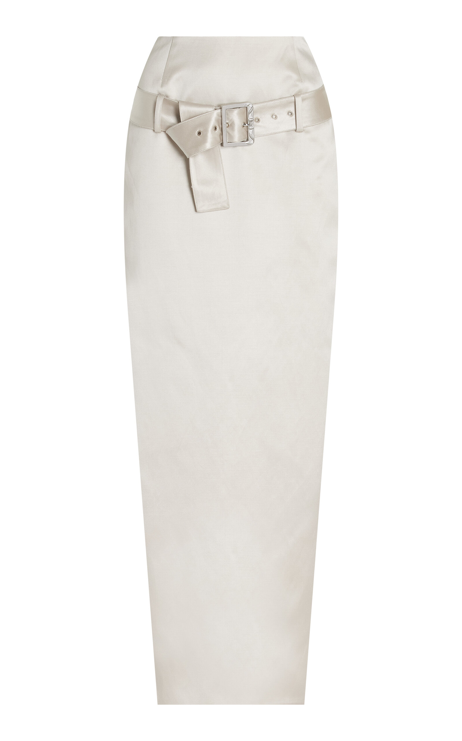 Exclusive Belted Satin Midi Pencil Skirt