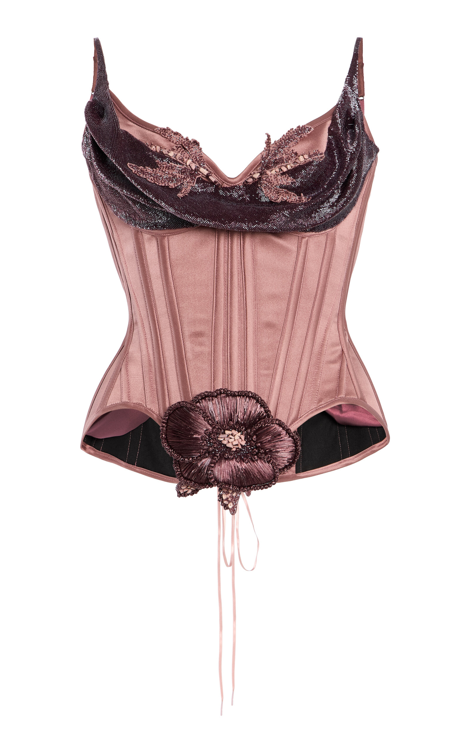 Exclusive Salon Embellished Silk Satin Corset Top