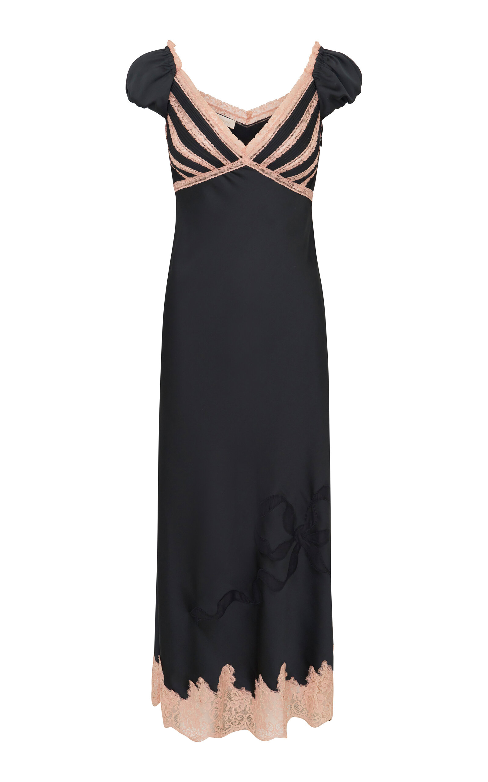 Shop Loveshackfancy Brinkley Lace-trimmed Satin Maxi Hem In Black