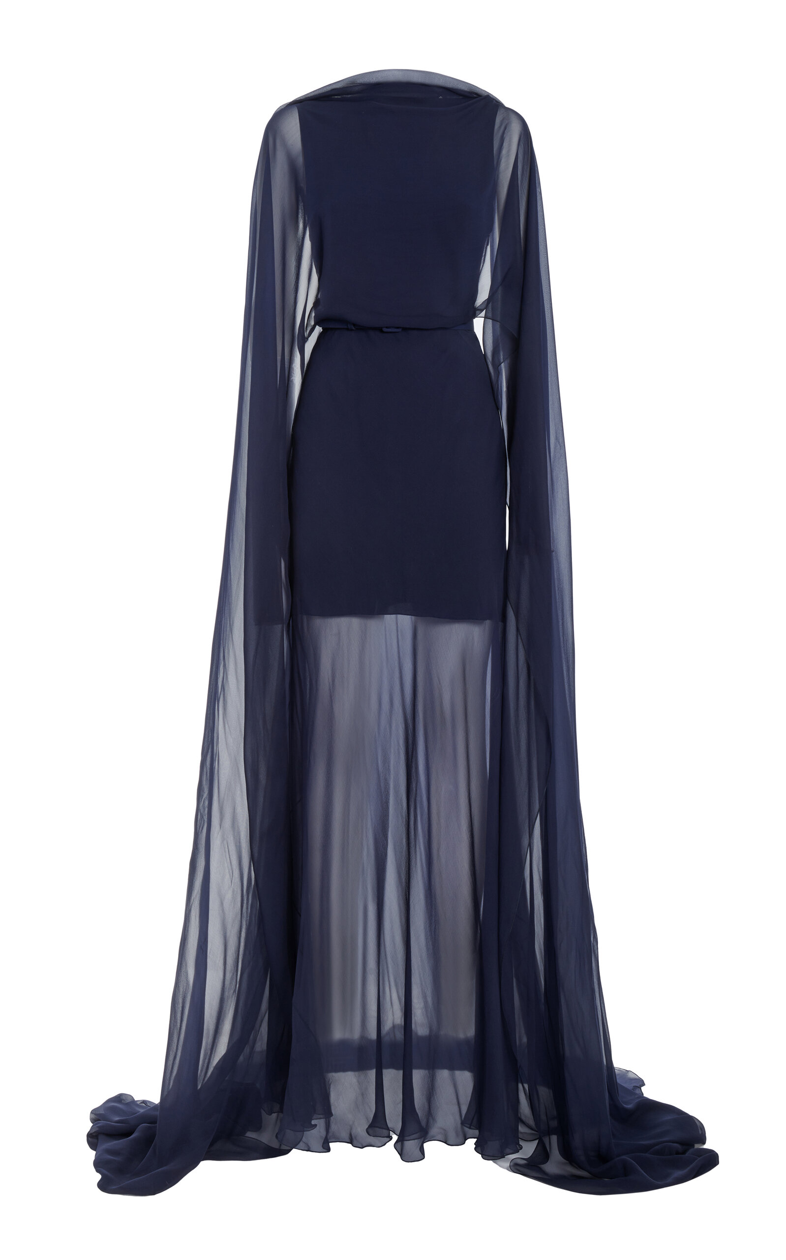 Ralph Lauren Dylon Sheer Chiffon Gown In Blue