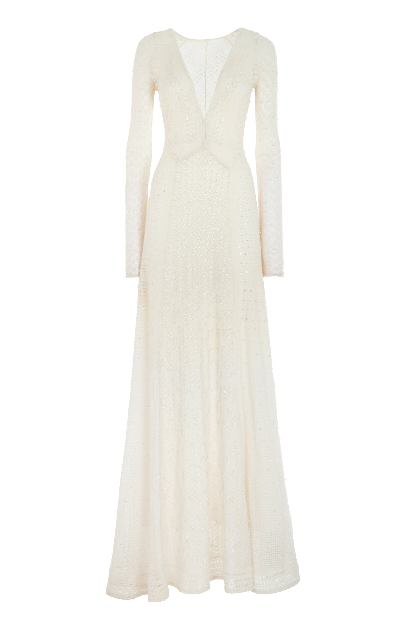 Ralph Lauren Embellished Silk-cashmere Gown In White