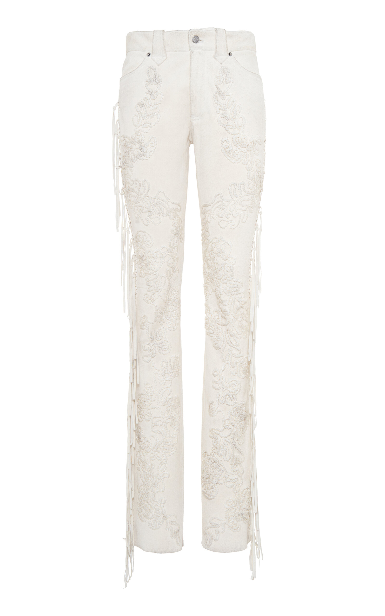 Annabeth Fringed Suede Straight-Leg Pants