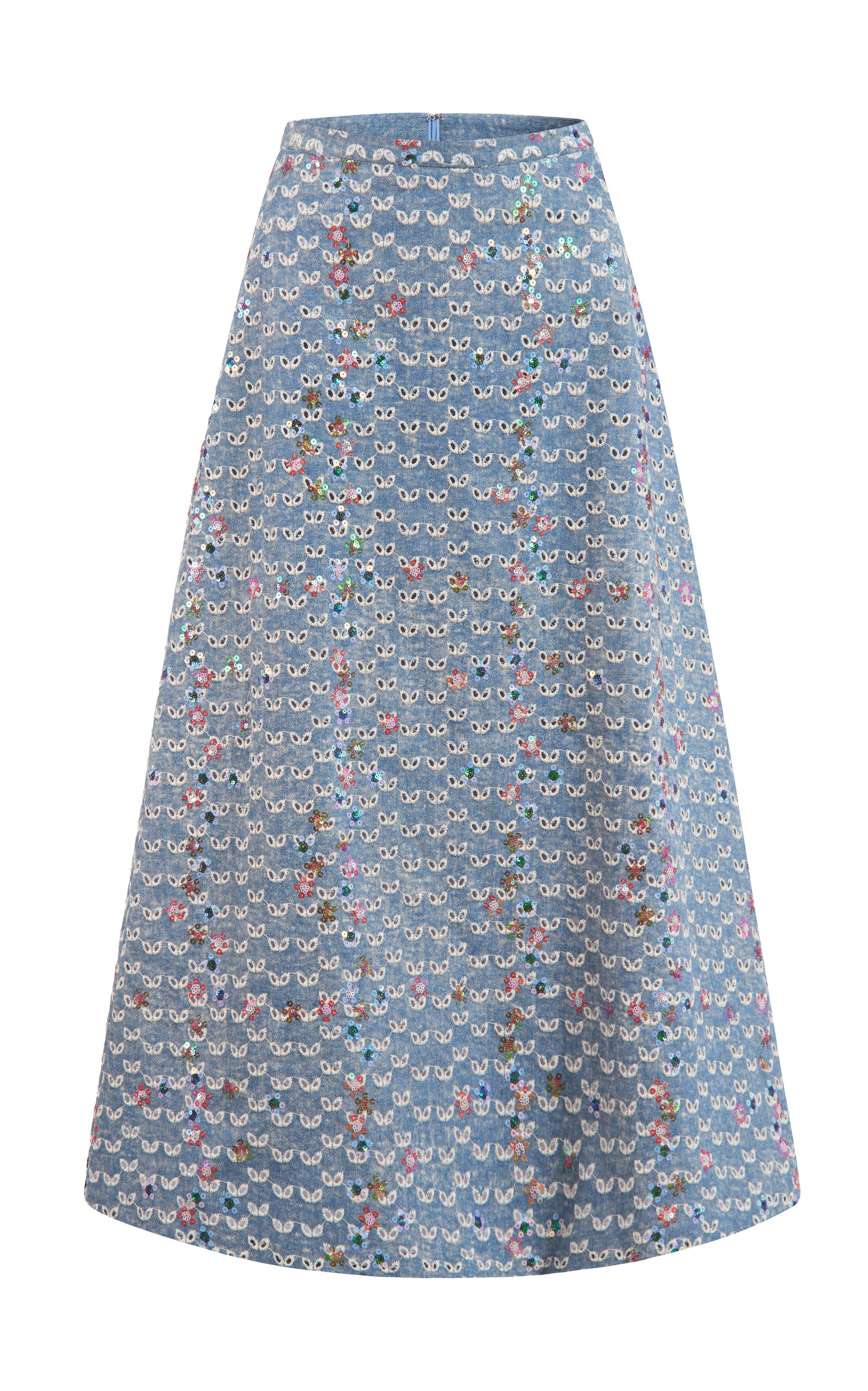 Shop Markarian Pia Sequined Denim Midi Skirt In Blue