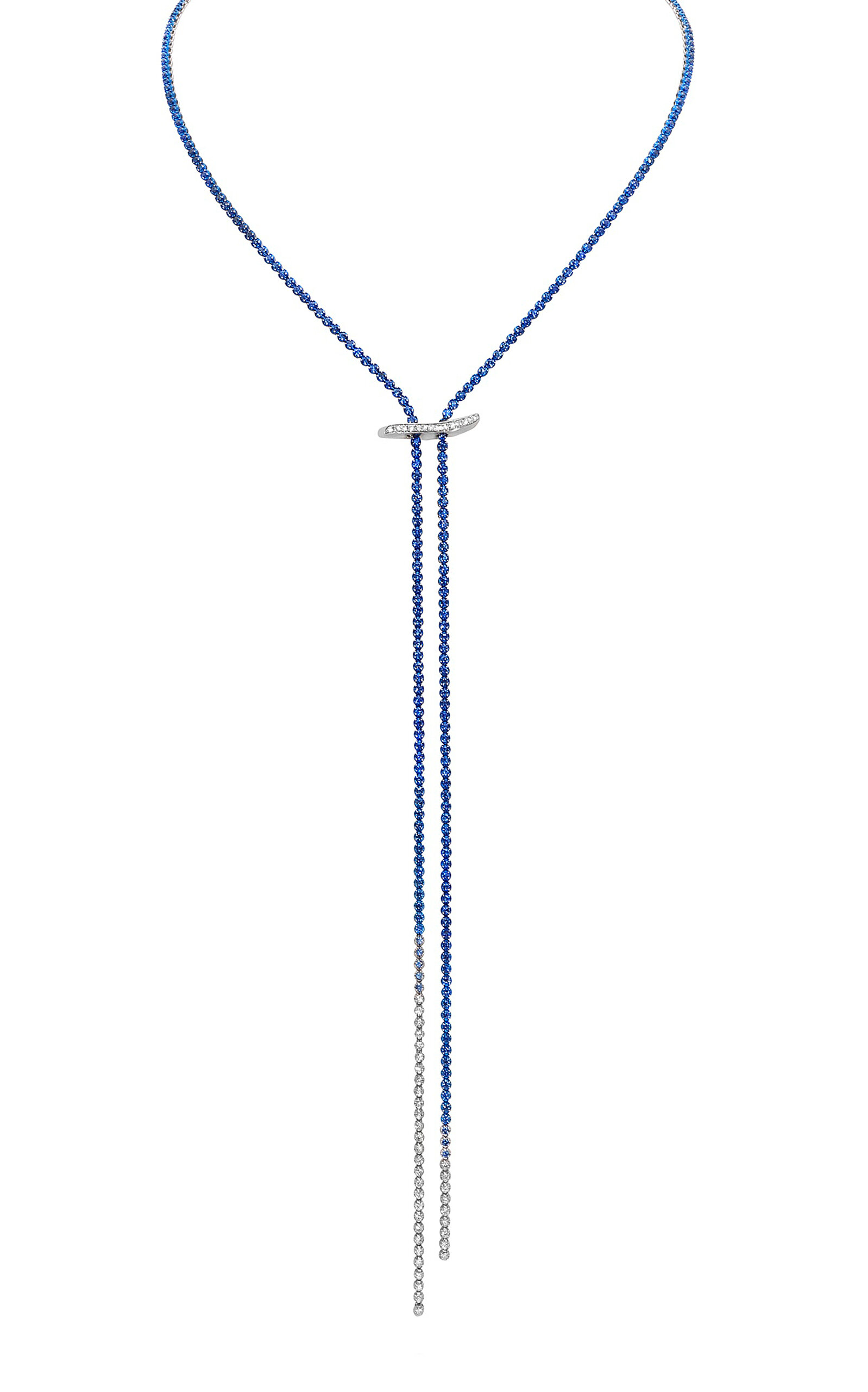 Mega Swirl 18K White Gold Ombre Sapphire Lariat Necklace