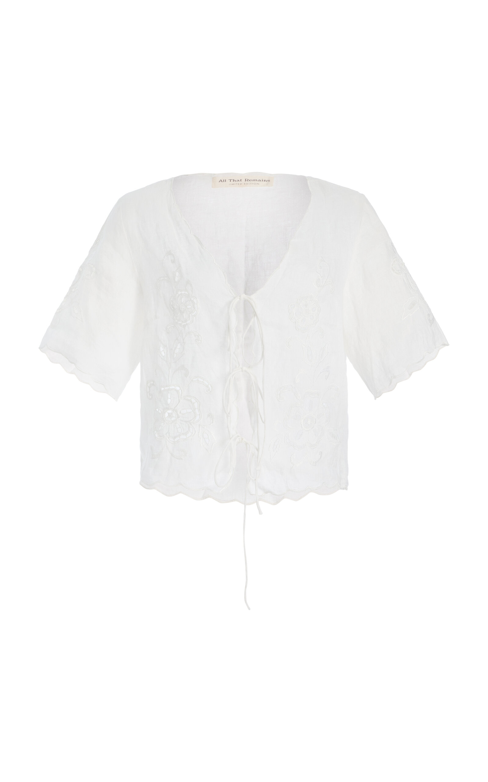 Eta Embroidered Cotton Voile Tie-Front Top