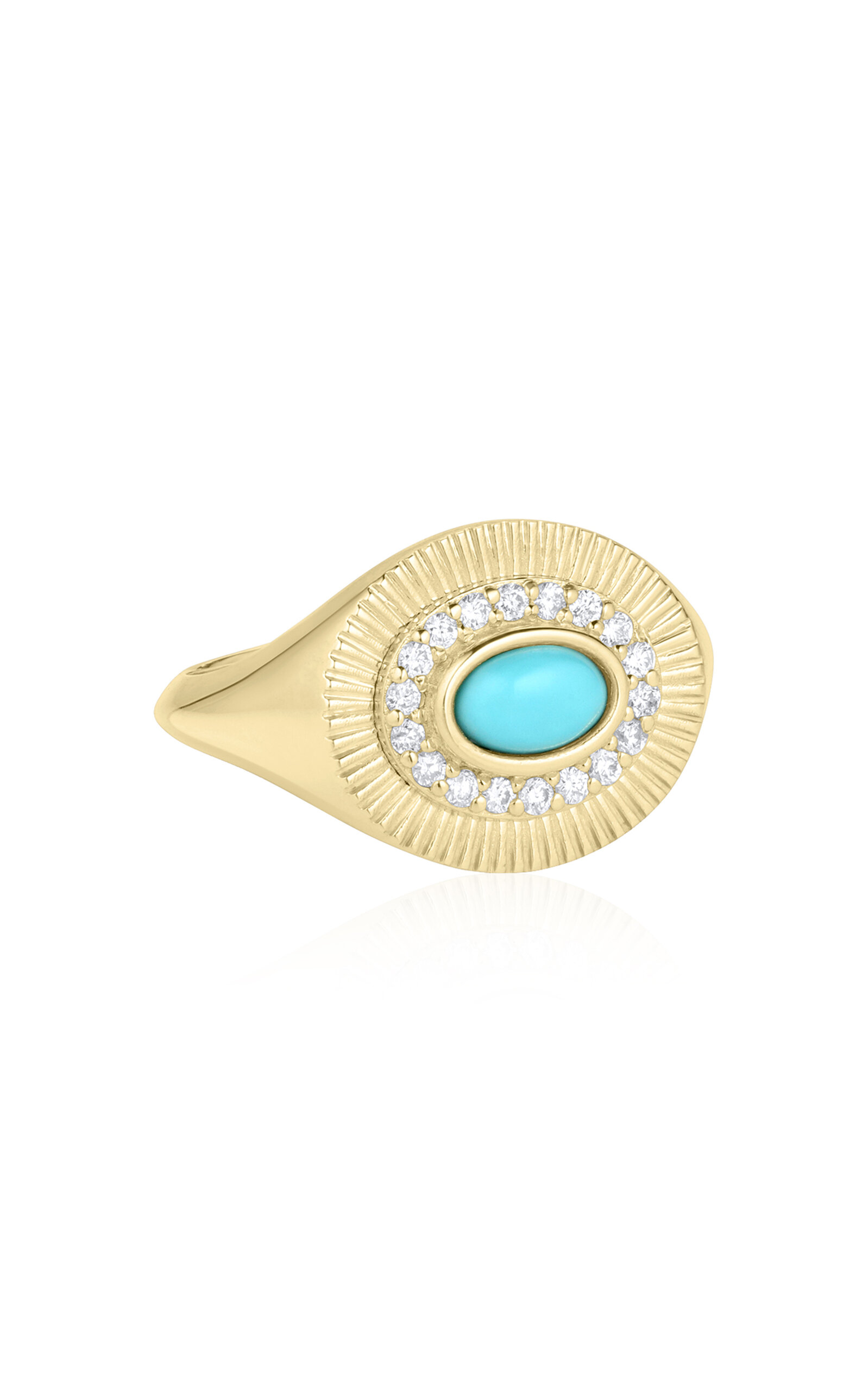 Shop M.spalten 14k Yellow Gold And Turquoise Oval Sunbeam Ring In Blue