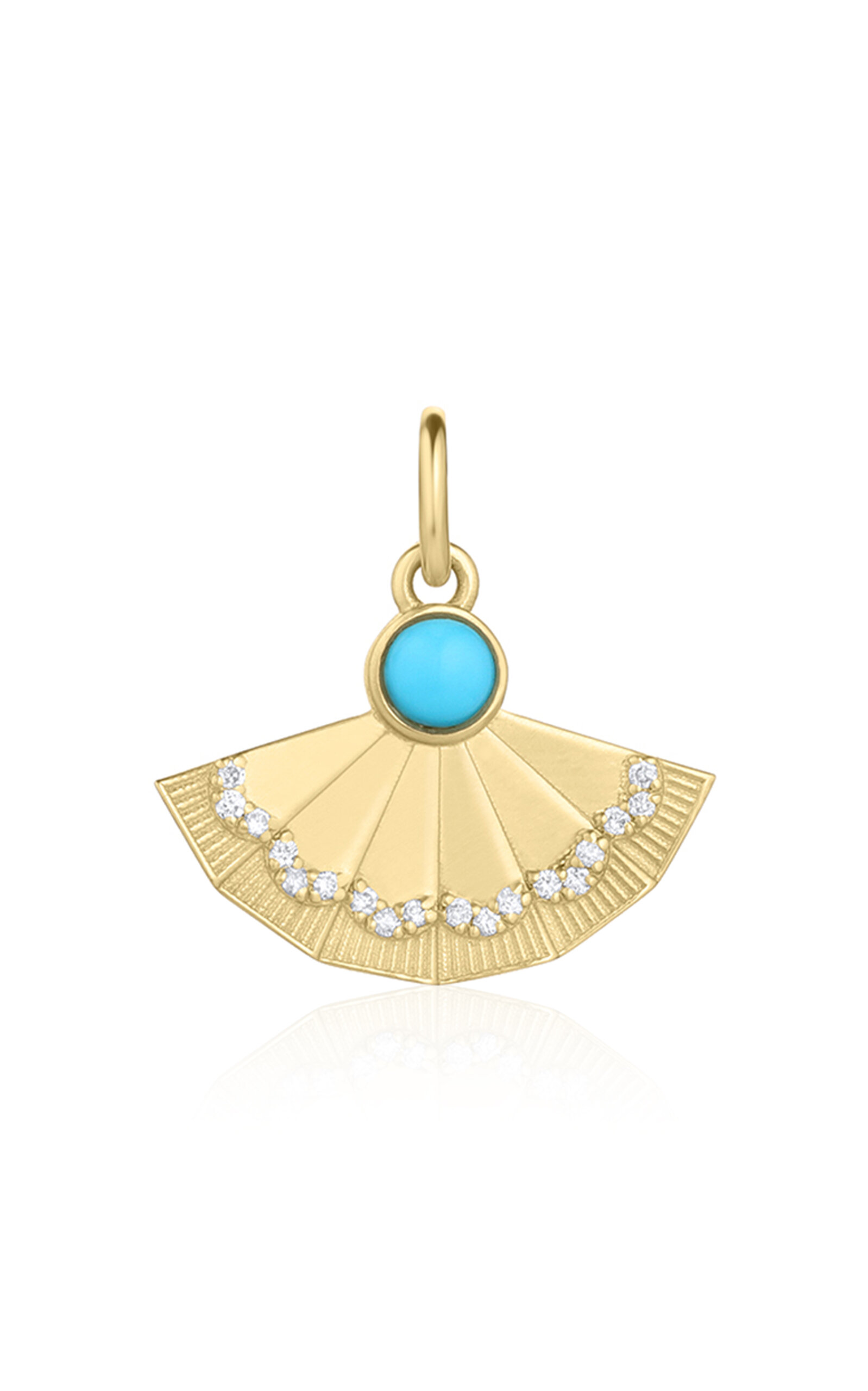 Shop M.spalten 14k Yellow Gold And Turquoise Mini Fan Charm In Blue