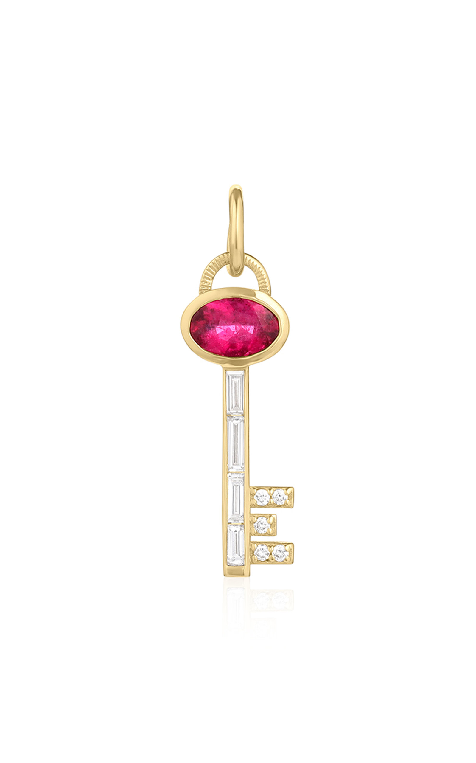 Shop M.spalten 14k Yellow Gold And Pink Tourmaline Mini Key Charm